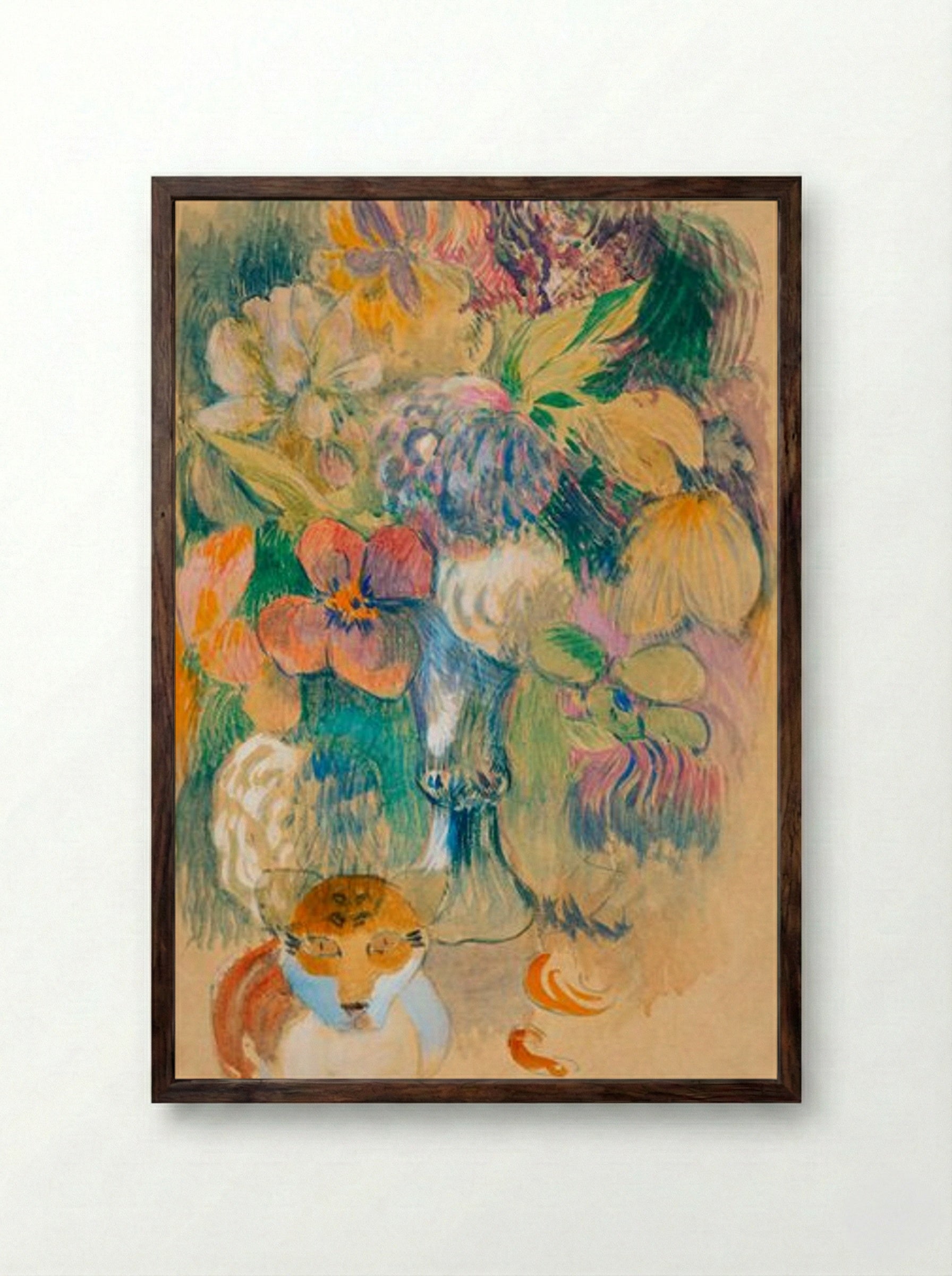 Still Life with Cat - Paul Gauguin - Framed Print Dark Wood