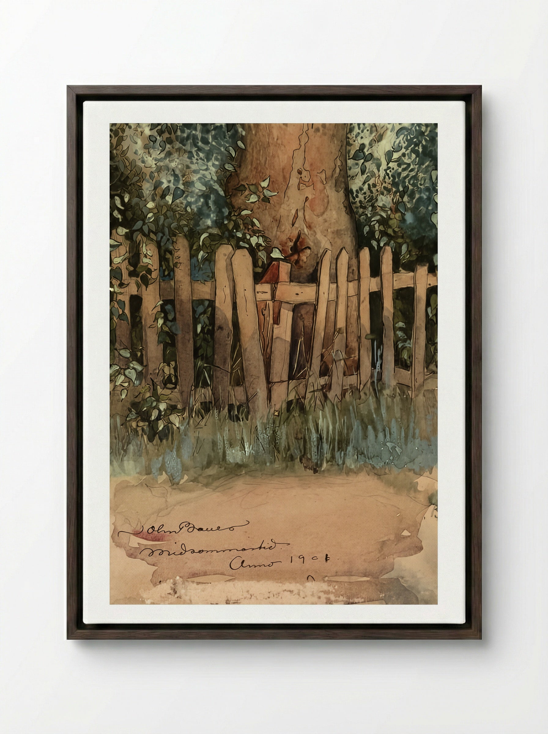 Midsummer Time - John Bauer - Framed Canvas Dark Wood