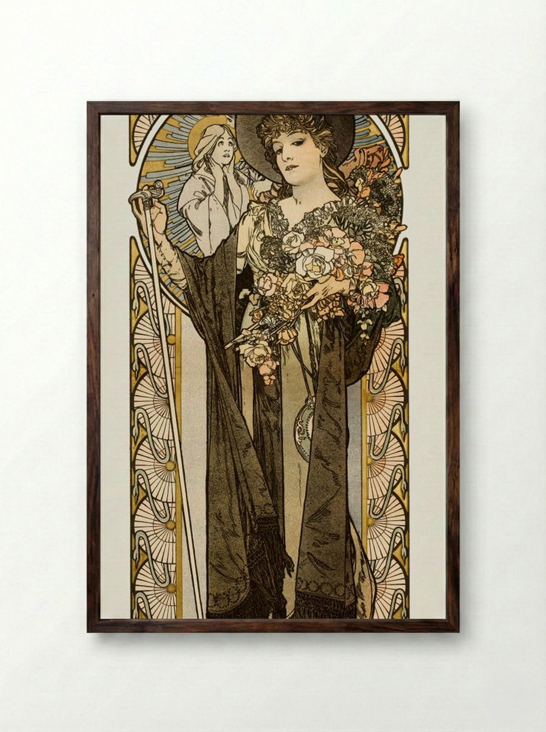 La Tosca (Sarah Bernhardt) - Alphonse Mucha - Framed Print Dark Wood