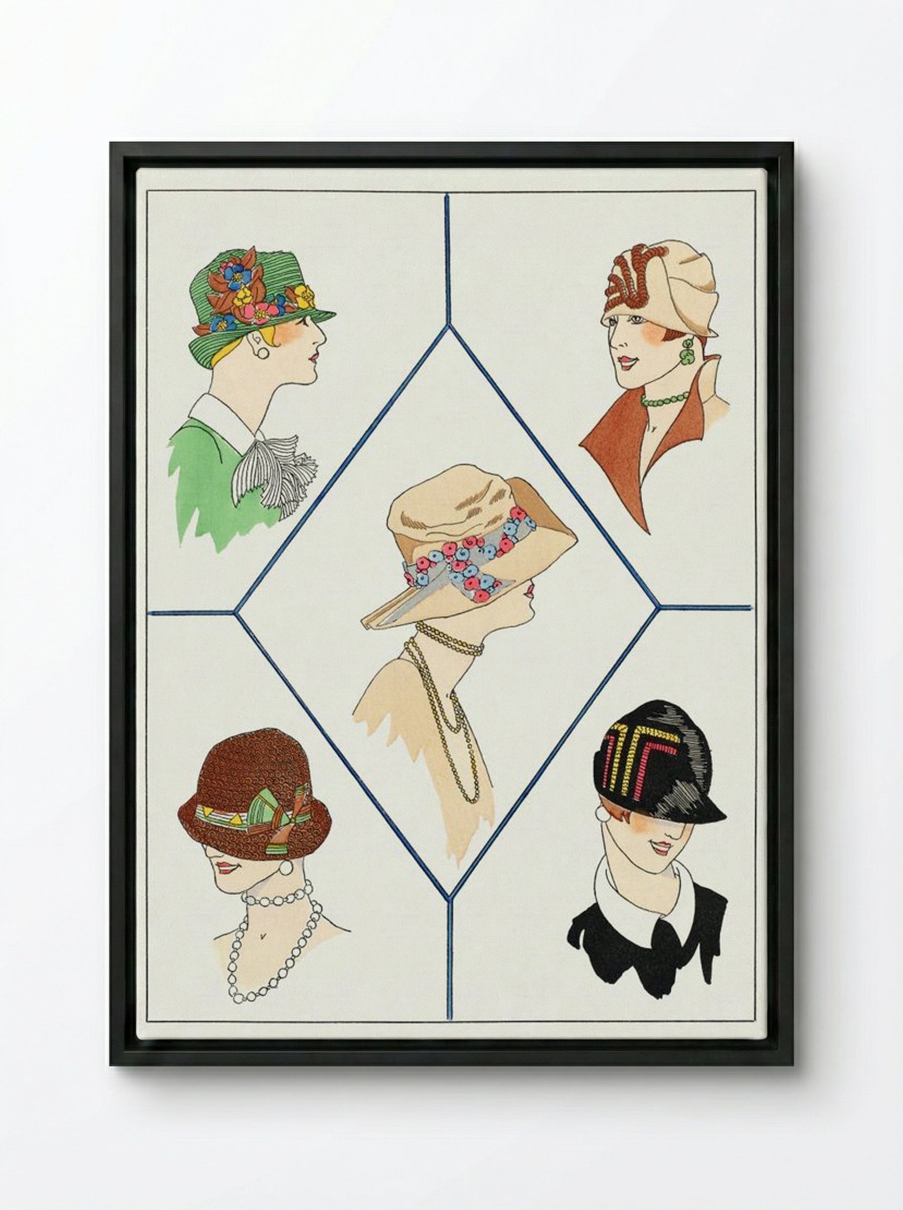 Five Different Women's Hats - Jeanne Duc - Framed Canvas Black