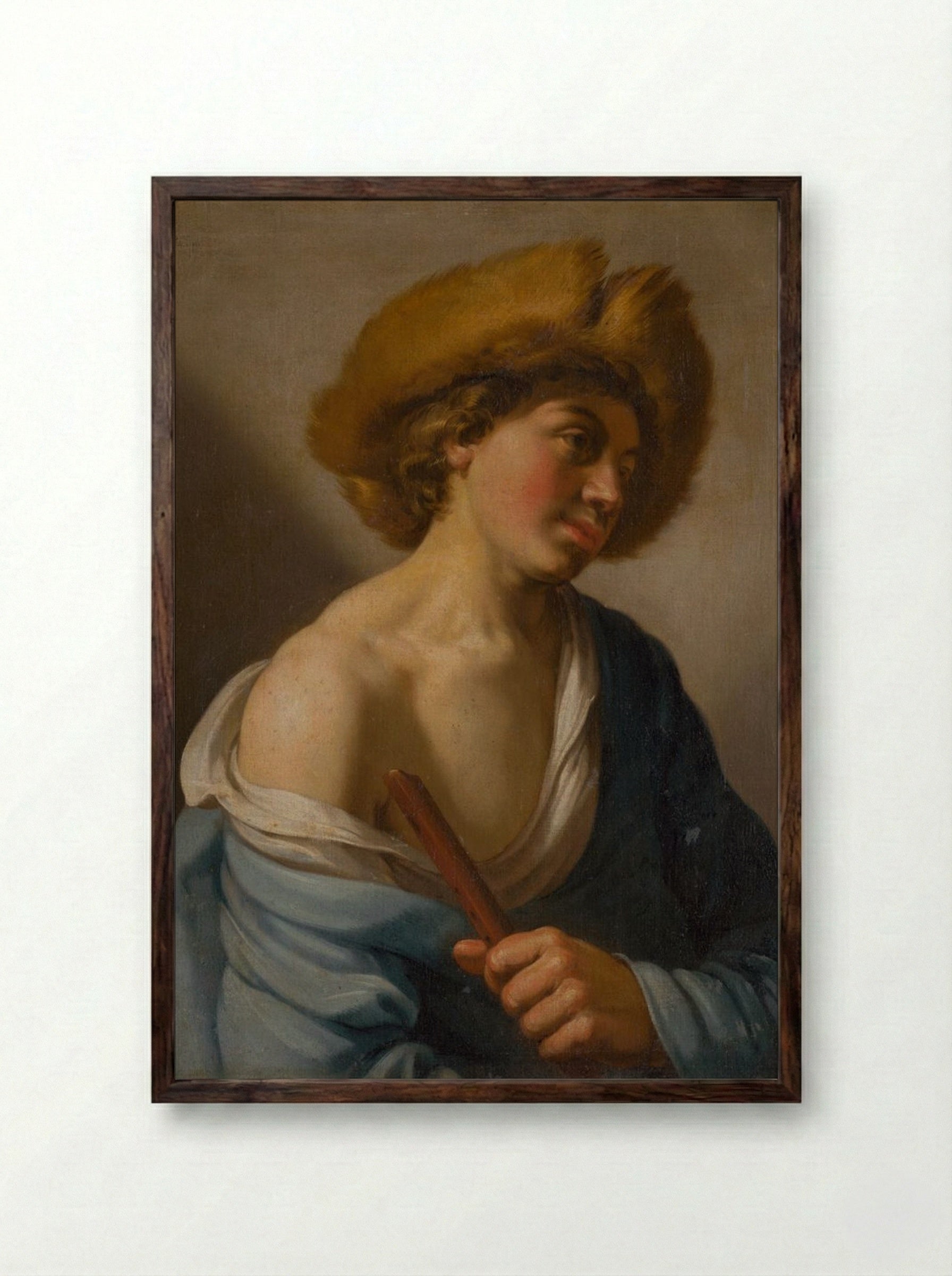 Shepherd with a Flute - Hendrick ter Brugghen - Framed Print Dark Wood