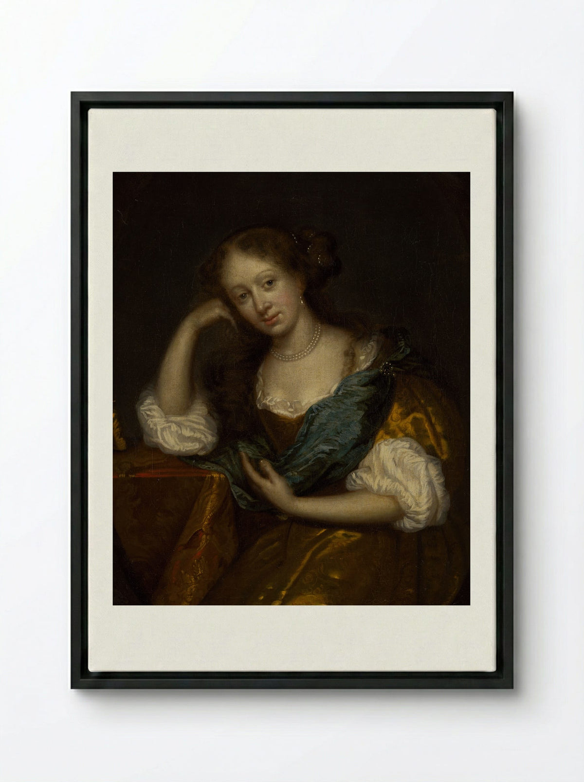 In Thought - Godfried Schalcken - Framed Canvas Black