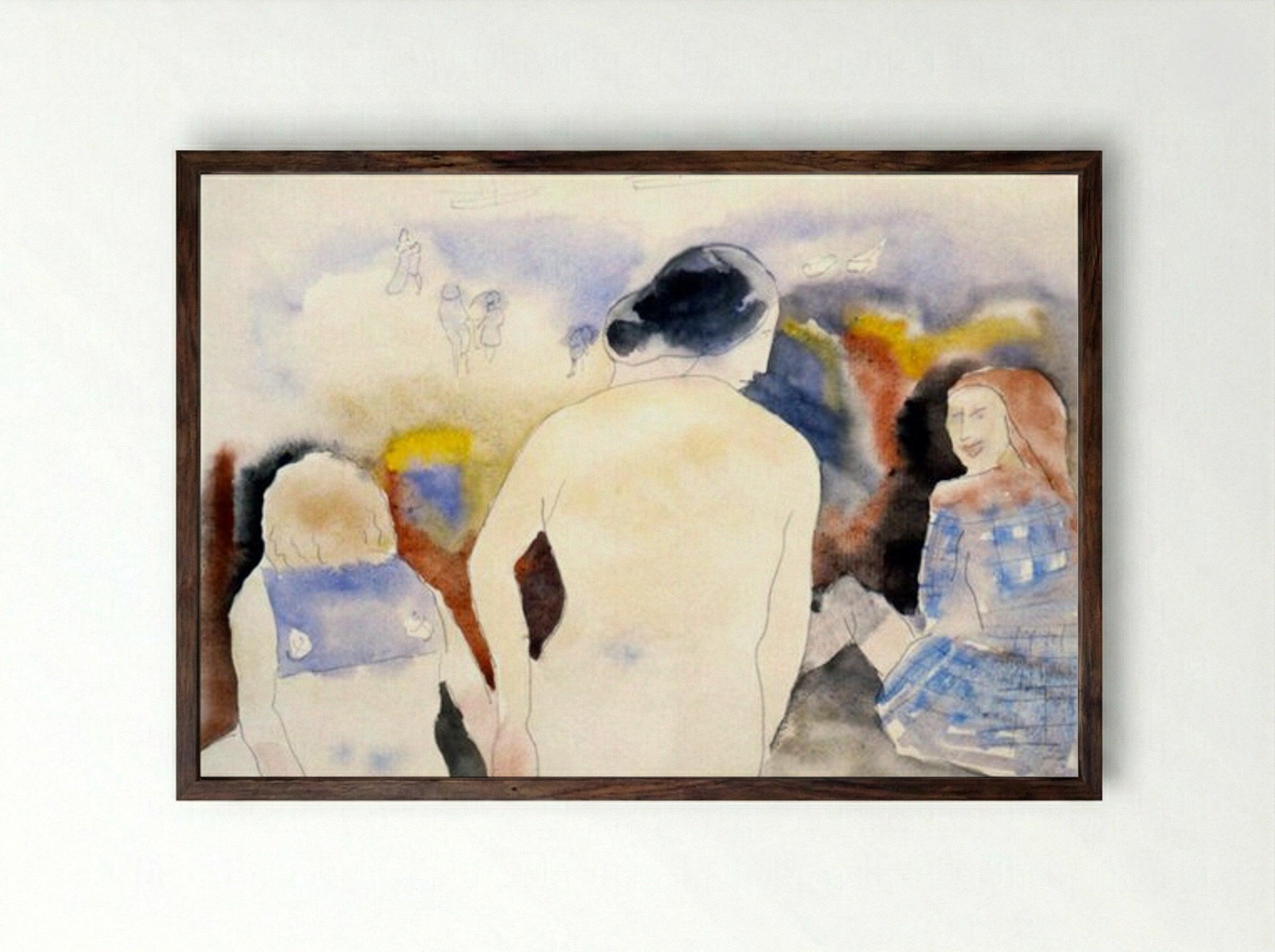 Woman with Black Hair and Two Children - Charles Demuth - Framed Print Dark Wood