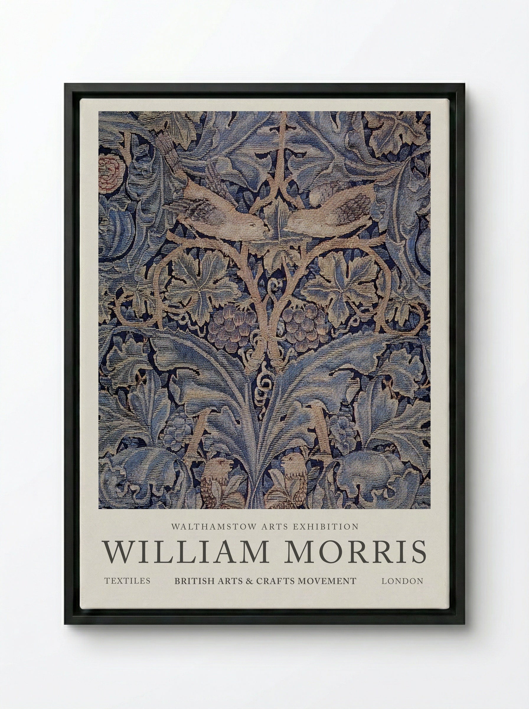 Cabbage and Vine Tapestry - William Morris - Framed Canvas Black
