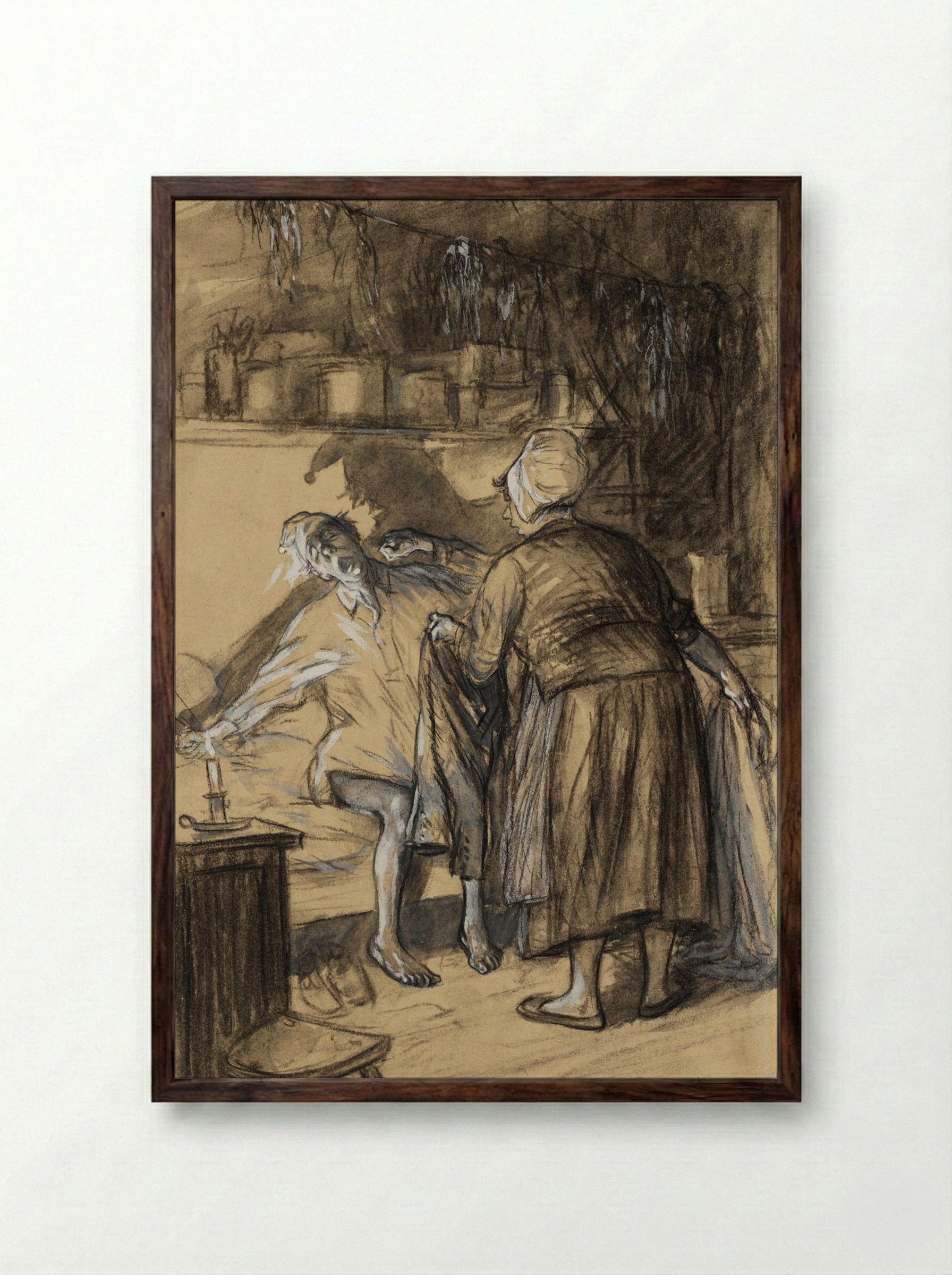 Here Are Your Trousers - William James Glackens - Framed Print Dark Wood