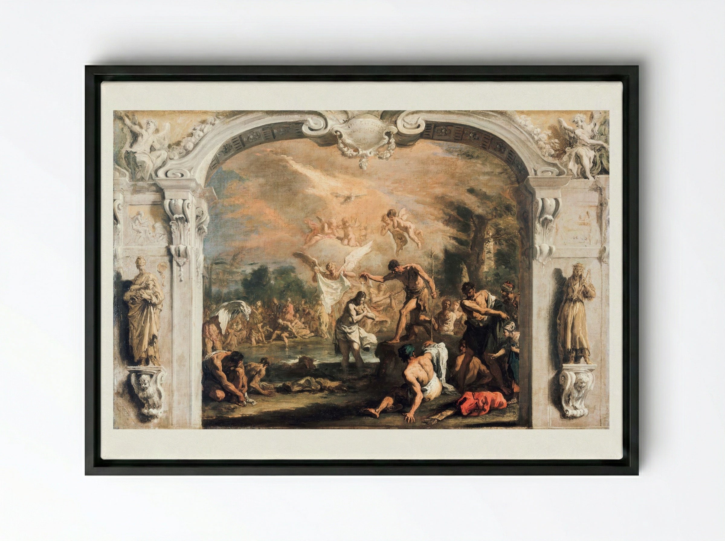 The Baptism of Christ - Sebastiano Ricci - Framed Canvas Black