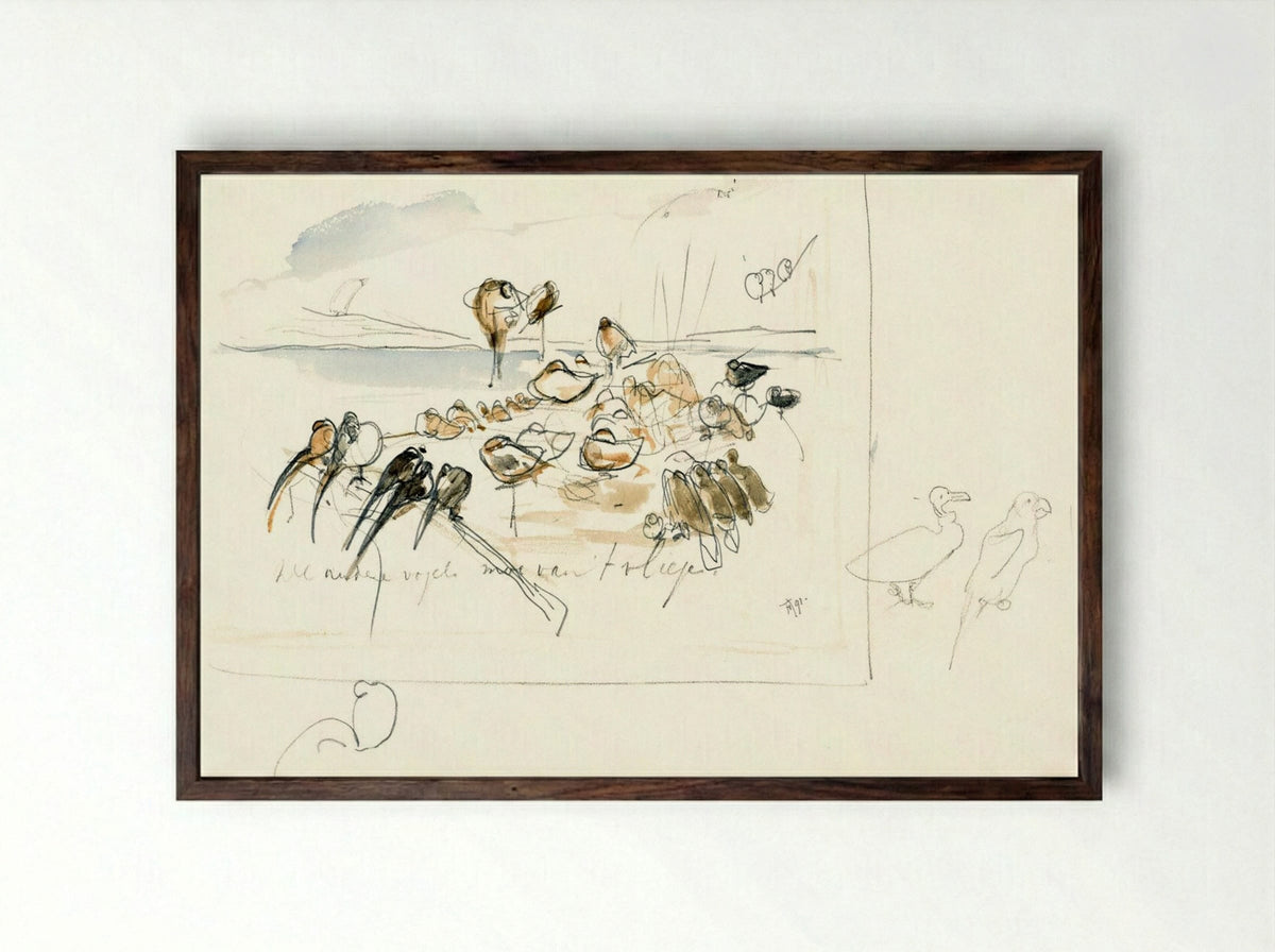 Study for Illustration in 'Hoe de vogels aan een koning kwamen' - Theo van Hoytema - Framed Print Dark Wood