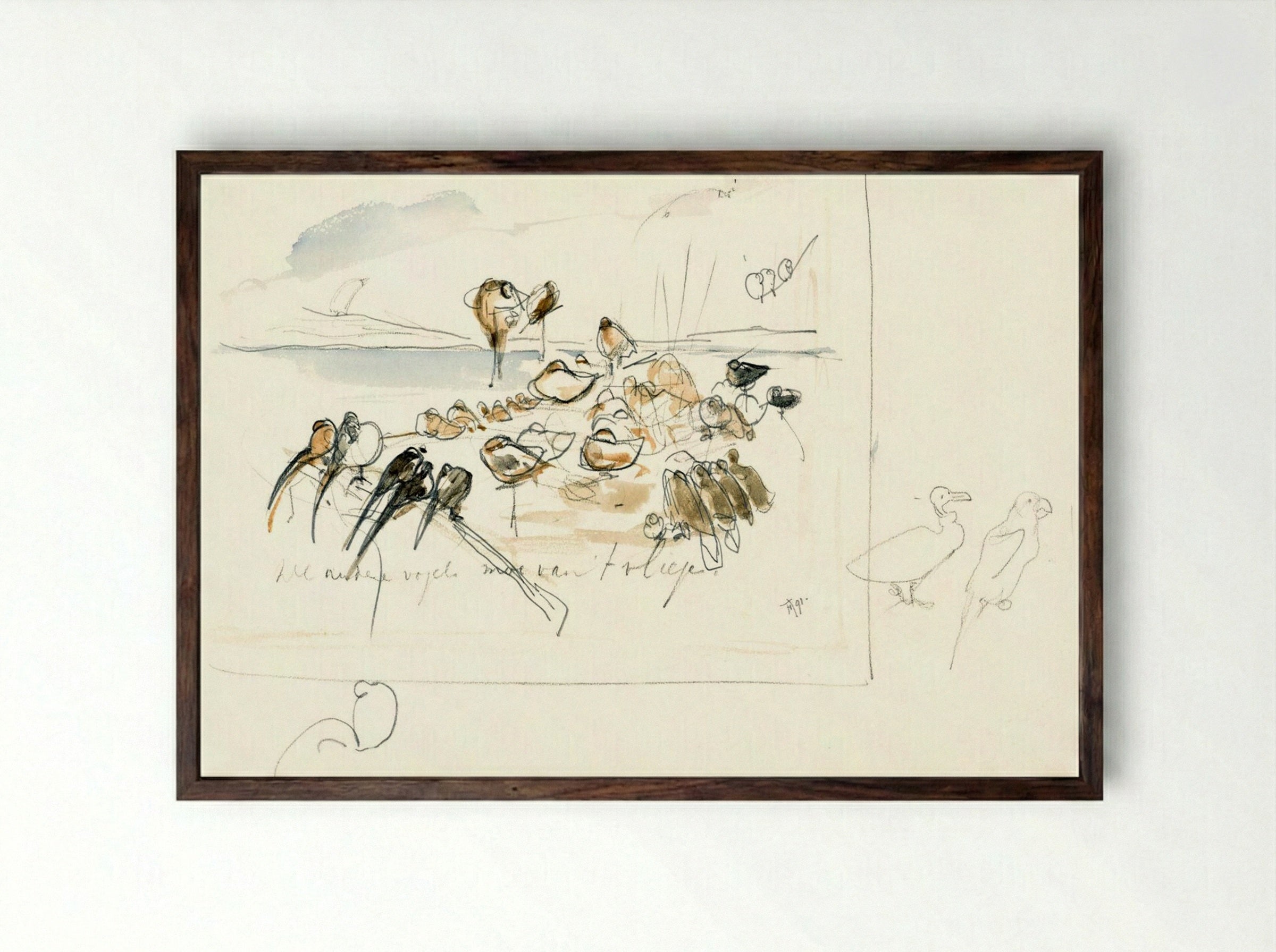 Study for Illustration in 'Hoe de vogels aan een koning kwamen' - Theo van Hoytema - Framed Print Dark Wood