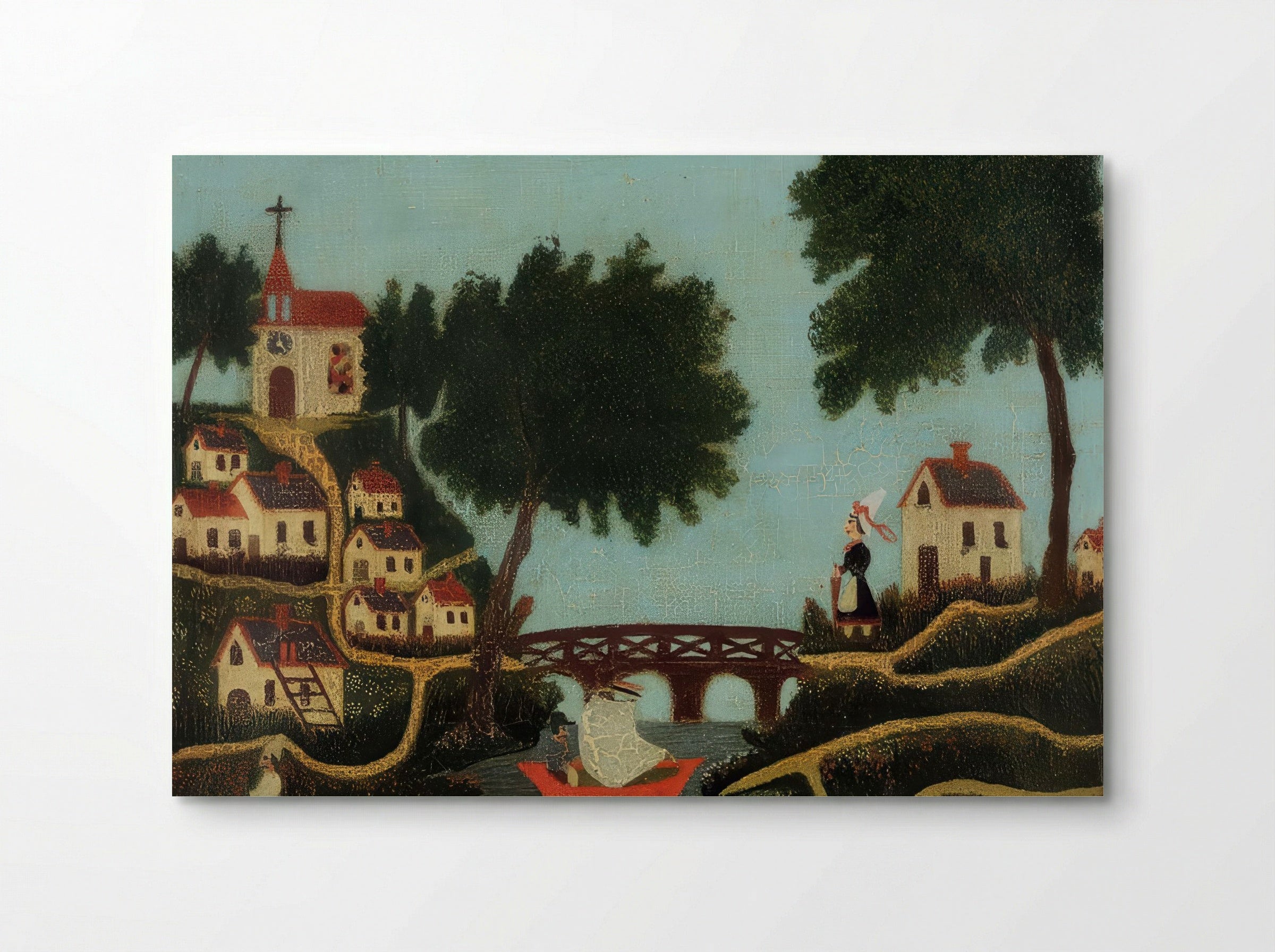 Landscape with Bridge by Henri Rousseau – Naïve Art River Scene Print - Poster