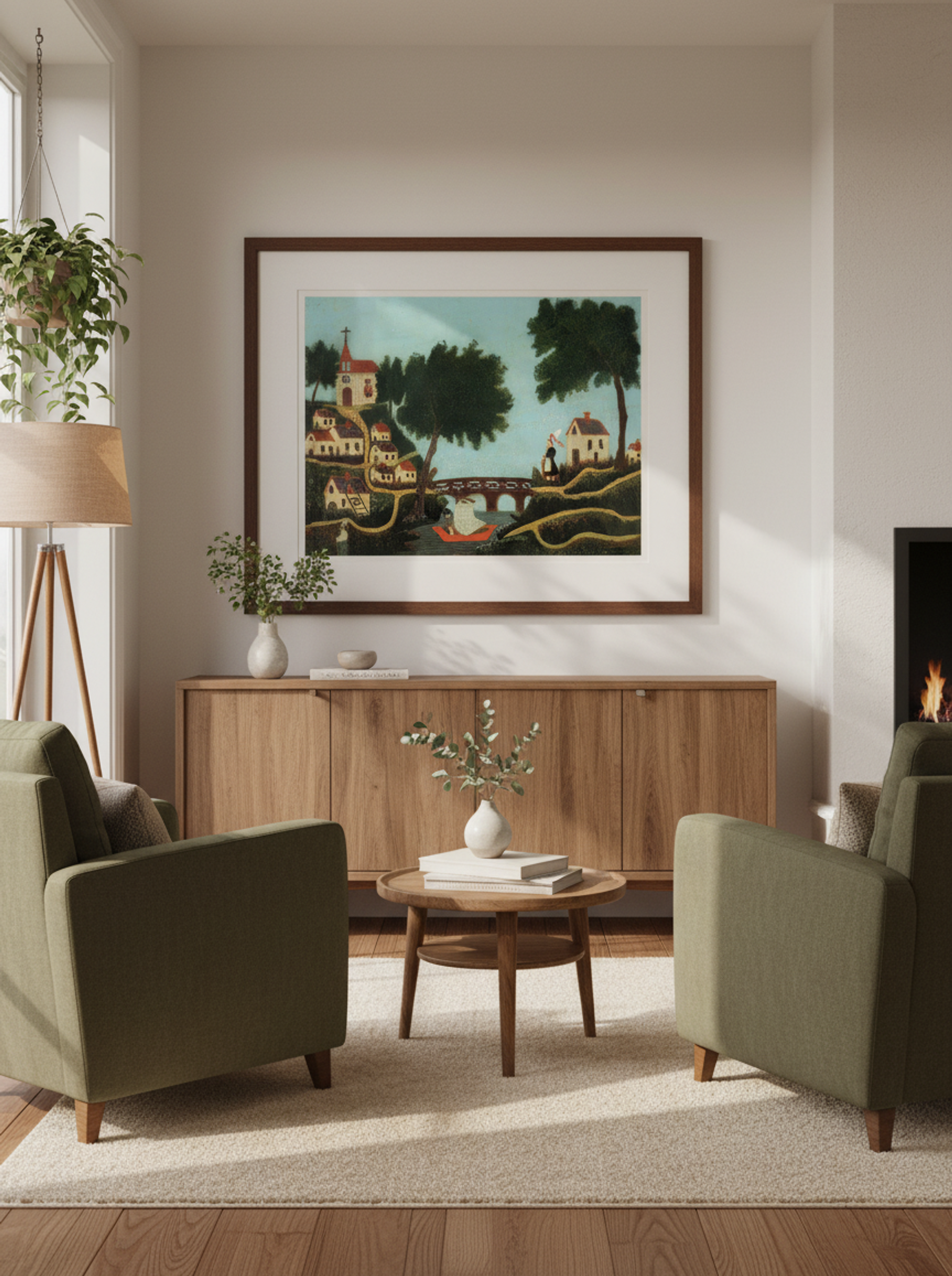 Landscape with Bridge by Henri Rousseau – Naïve Art River Scene Print - Lifestyle