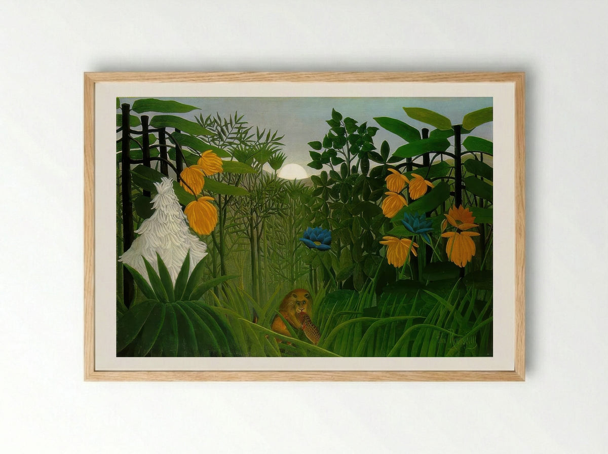 The Repast of the Lion by Henri Rousseau – Naïve Art Jungle Wildlife Print - Framed Print Wood