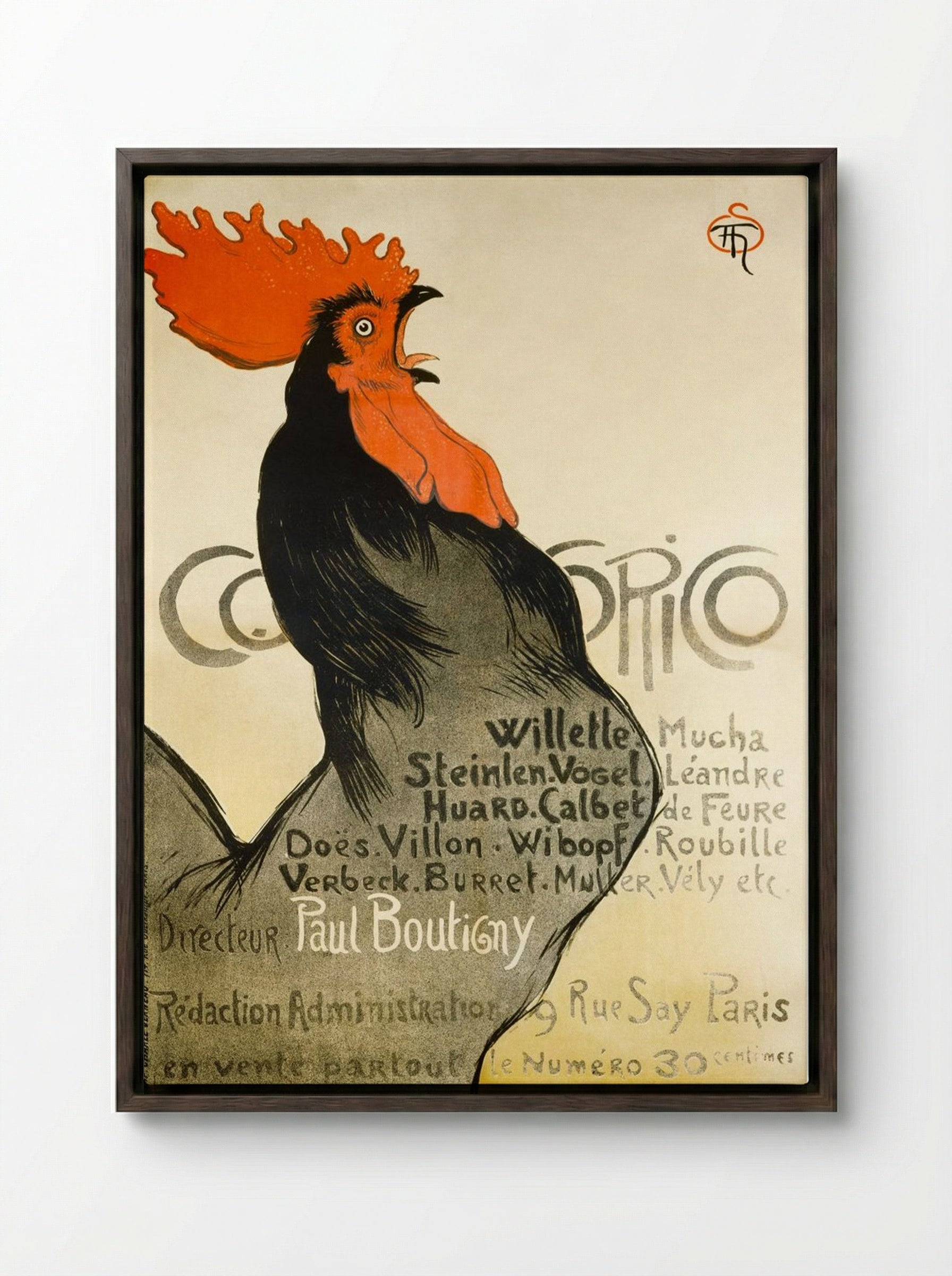Cocorico - Théophile-Alexandre Steinlen - Framed Canvas Dark Wood
