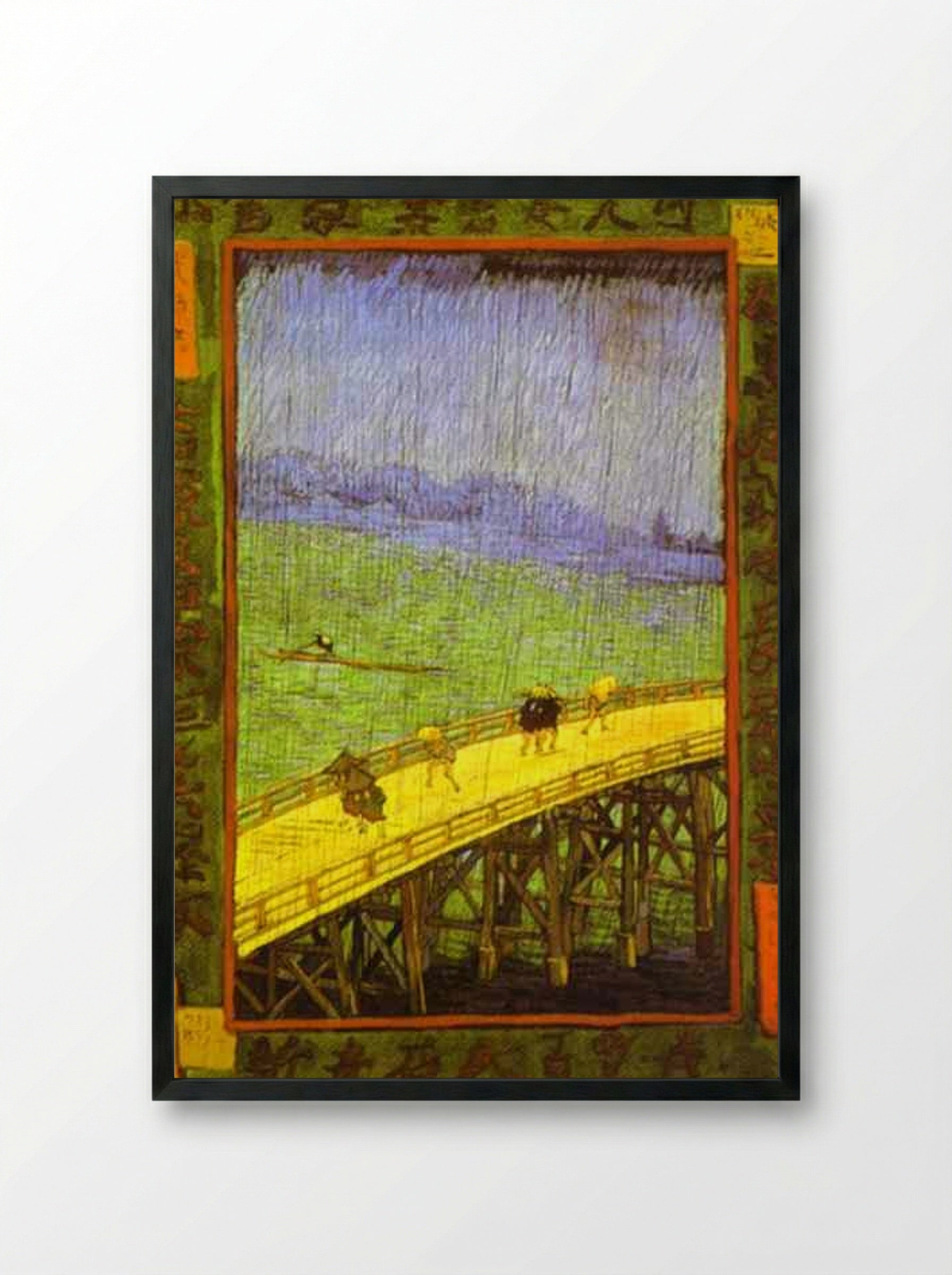 The Bridge in the Rain (after Hiroshige) - Vincent van Gogh - Framed Print Black