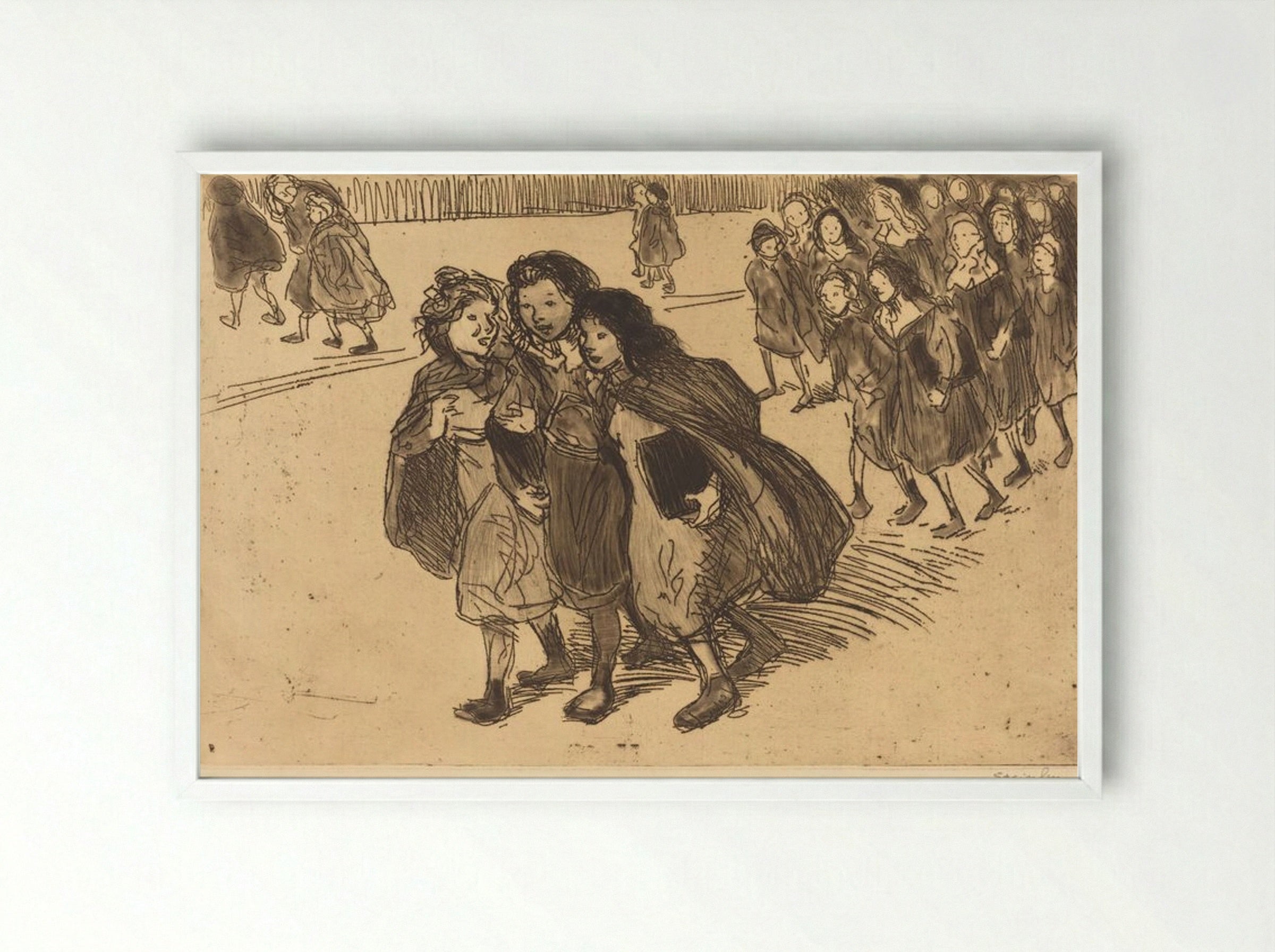 Girls Coming from School - Théophile Alexandre Steinlen - Framed Print White