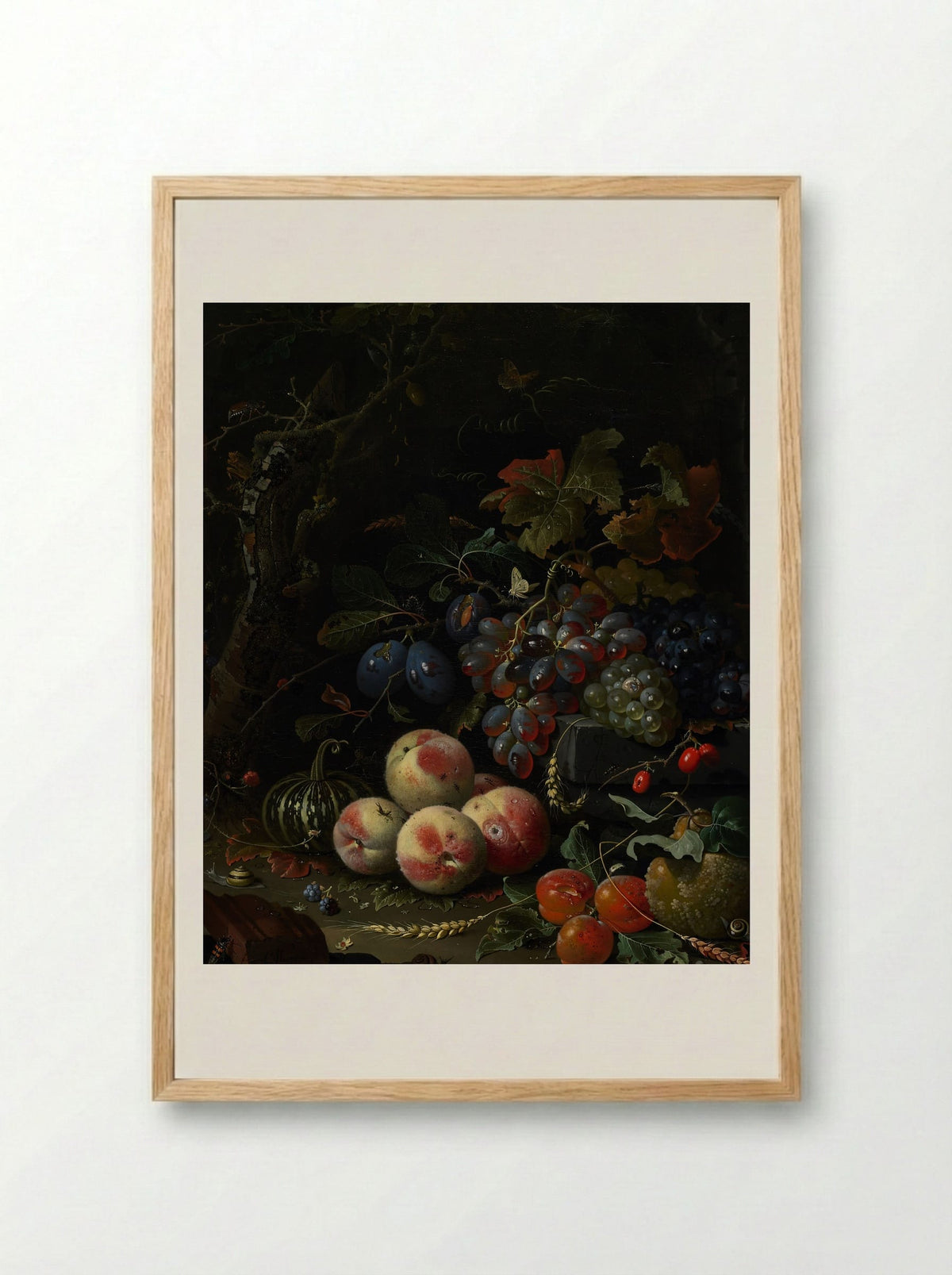 Still Life with Fruit, Foliage, and Insects - Abraham Mignon - Framed Print Wood