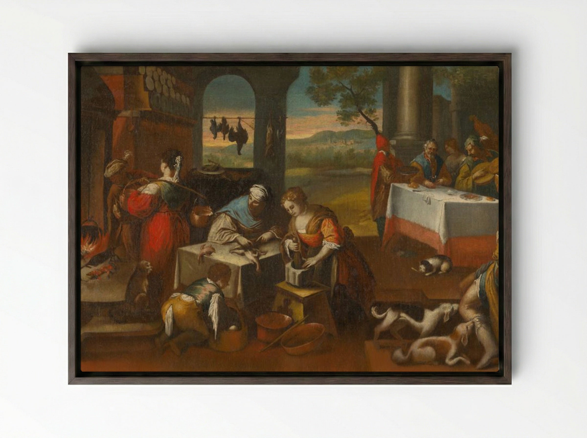 Kitchen Scene - Vincenzo Campi - Framed Canvas Dark Wood