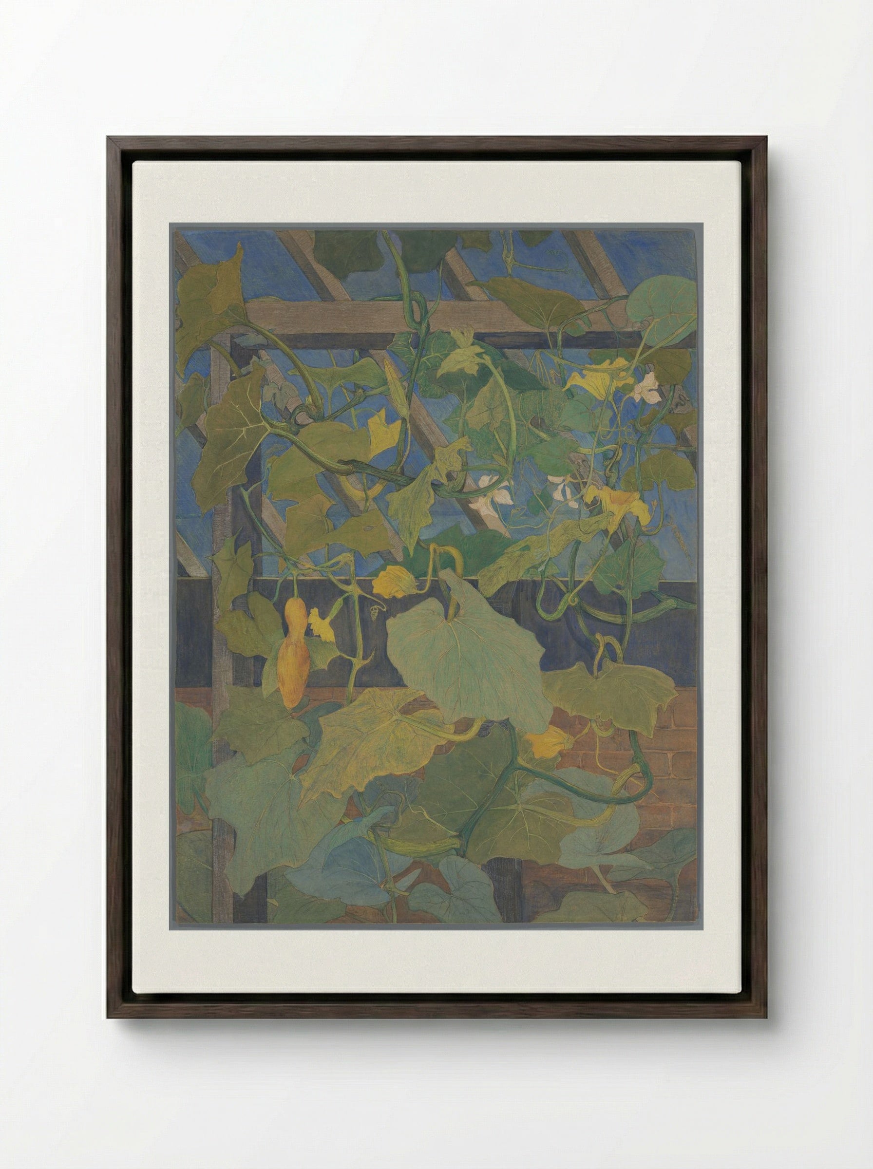 Greenhouse with Ornamental Gourds - Theo van Hoytema - Framed Canvas Dark Wood