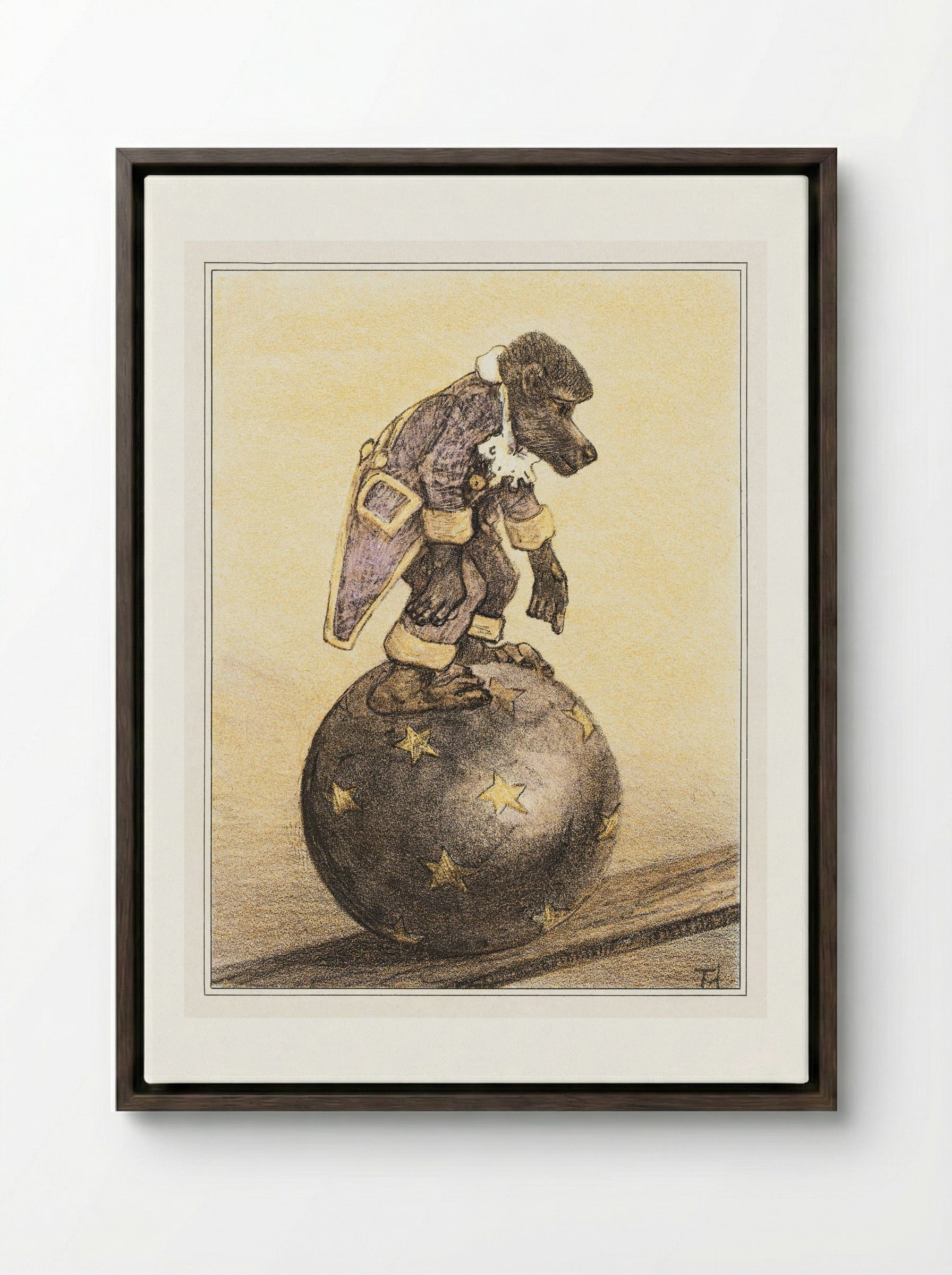 Aap op bal (Monkey on a Ball) - Theo van Hoytema - Framed Canvas Dark Wood