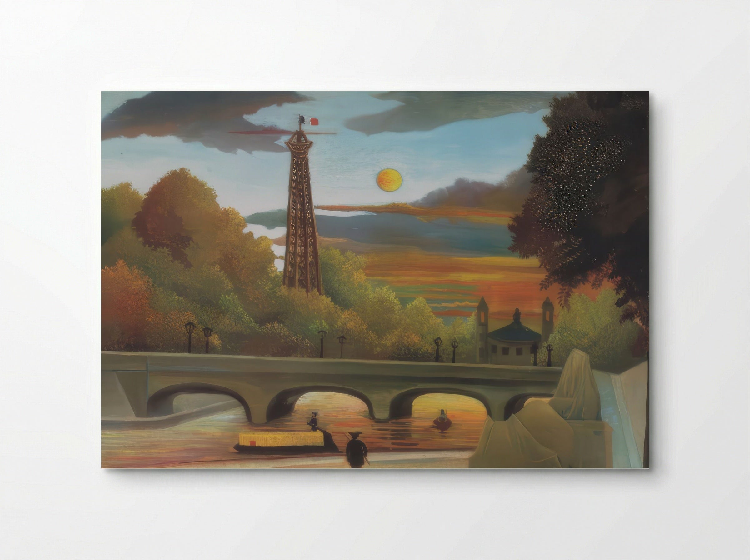 The Seine and the Eiffel Tower in the Sunset by Henri Rousseau – Naïve Art Paris Landscape Print - Poster