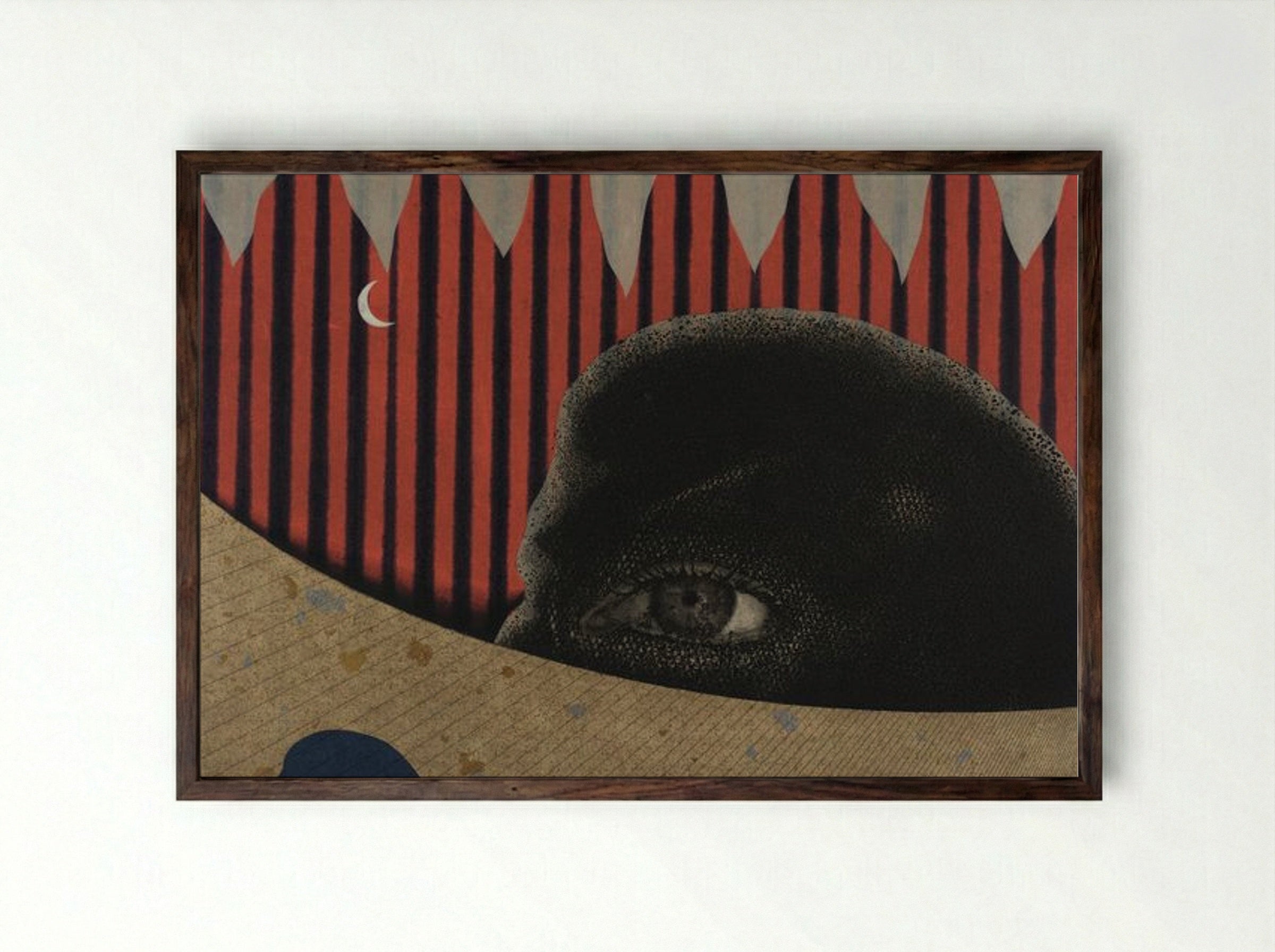 Surrealist Landscape with Eye - Fine Art Print - Framed Print Dark Wood