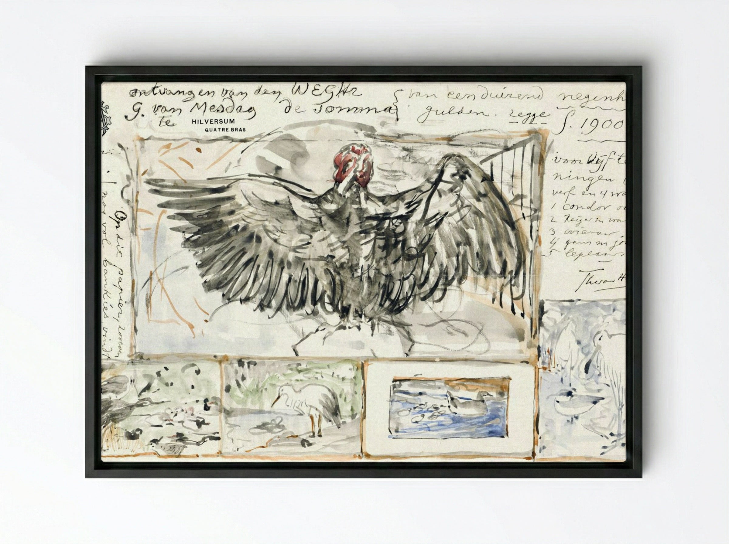 Vijf Schetsen Naar Werken Van Vogels - Theo van Hoytema - Framed Canvas Black