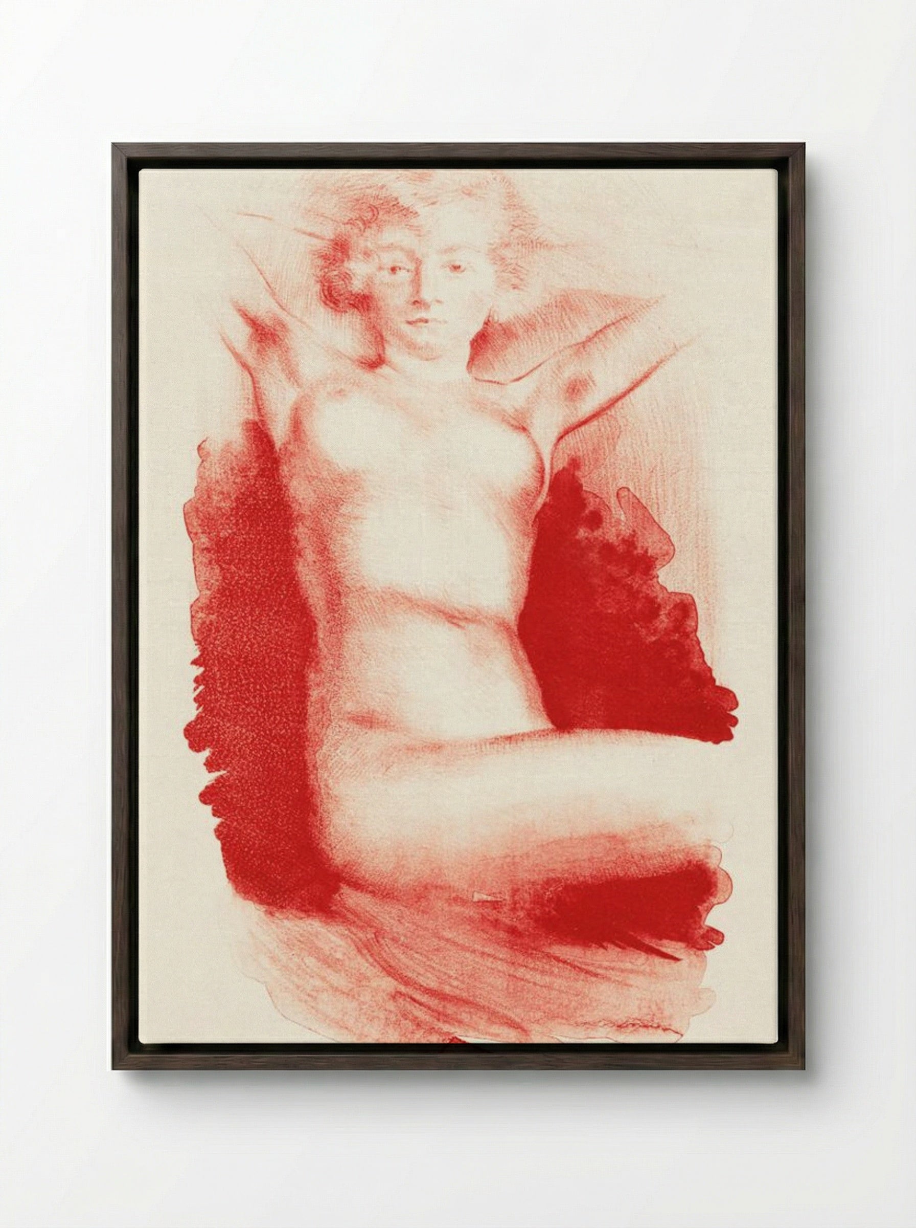 Zittende naakte vrouw (Seated Nude) - Huib Luns - Framed Canvas Dark Wood