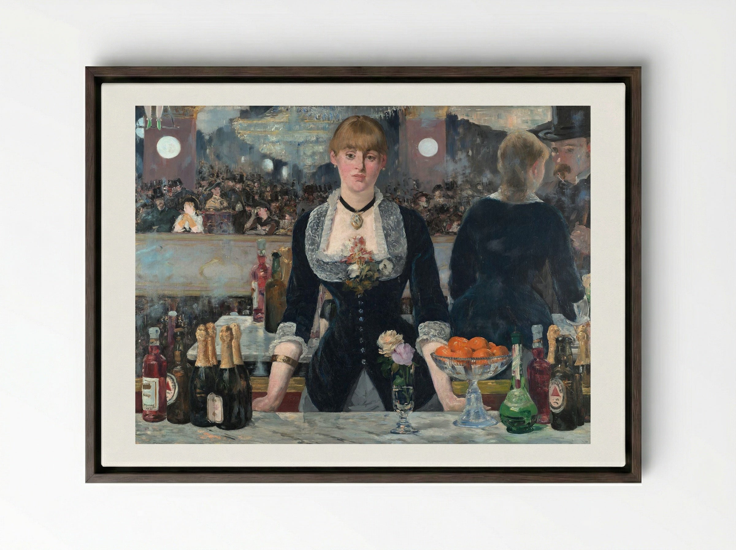 A Bar at the Folies-Bergère - Édouard Manet - Framed Canvas Dark Wood
