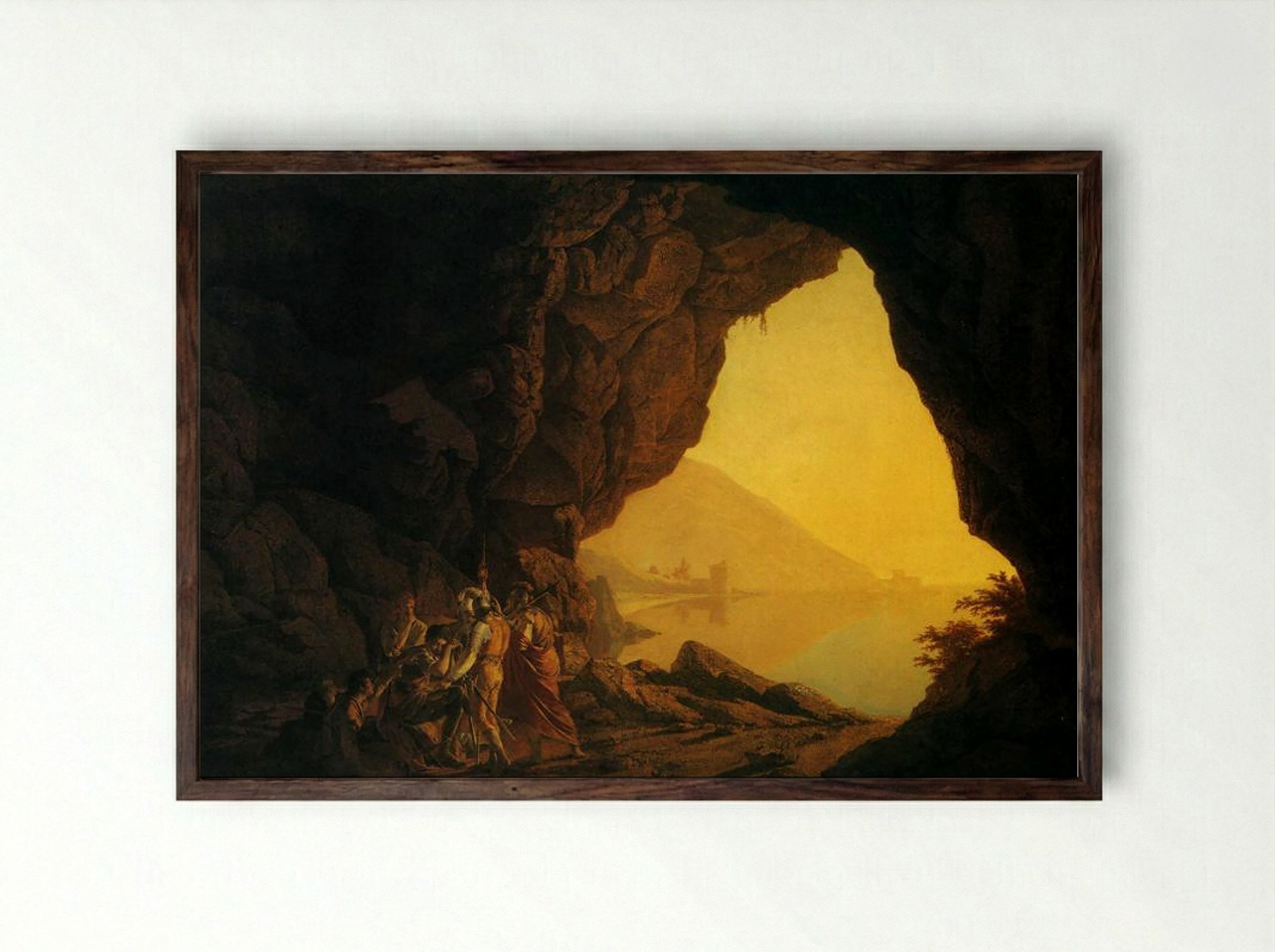 A Grotto in the Kingdom of Naples, with Banditti - Joseph Wright - Framed Print Dark Wood