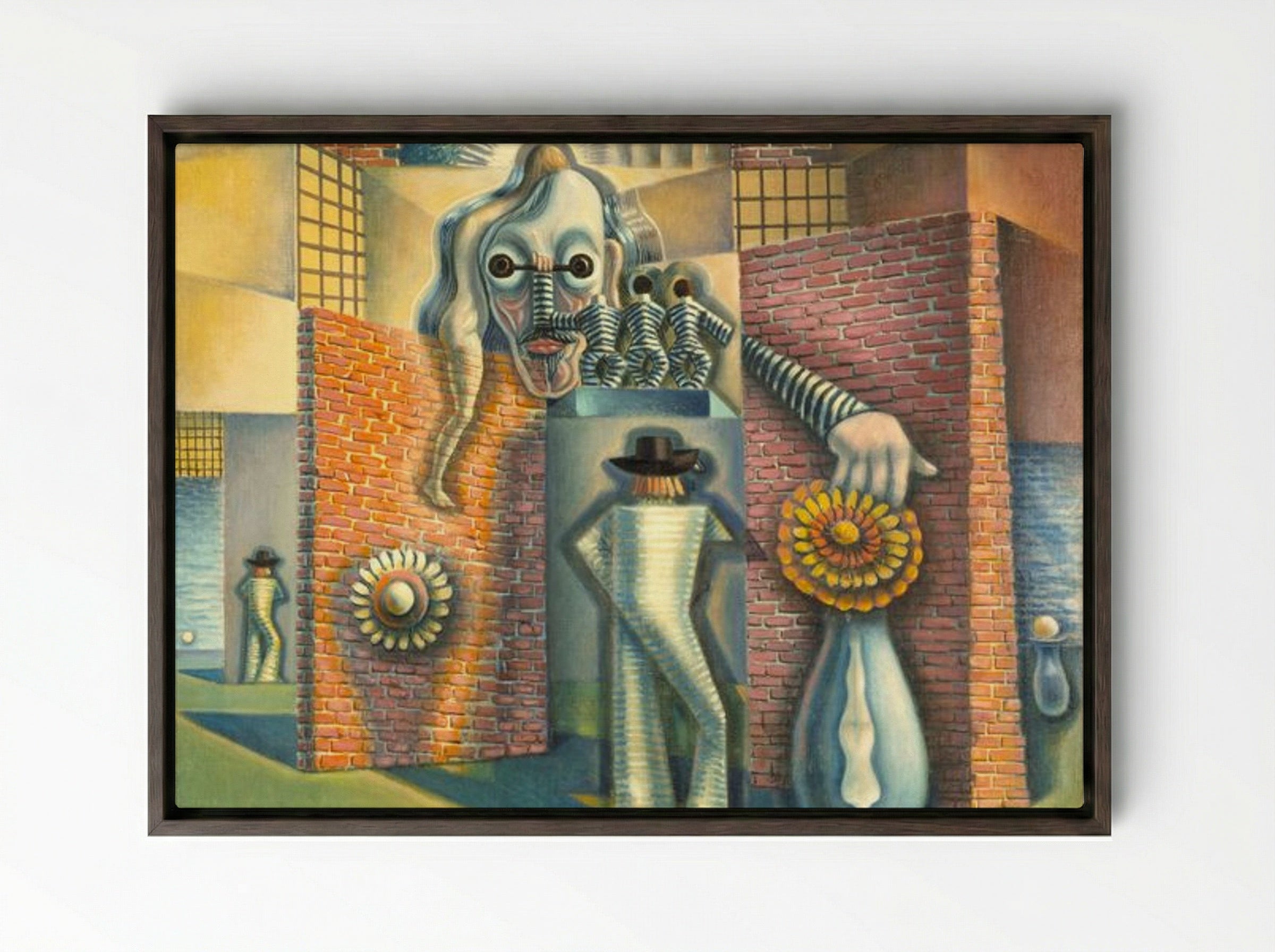 Untitled (Surrealist Composition with Figures) - Benjamin F. Berlin - Framed Canvas Dark Wood