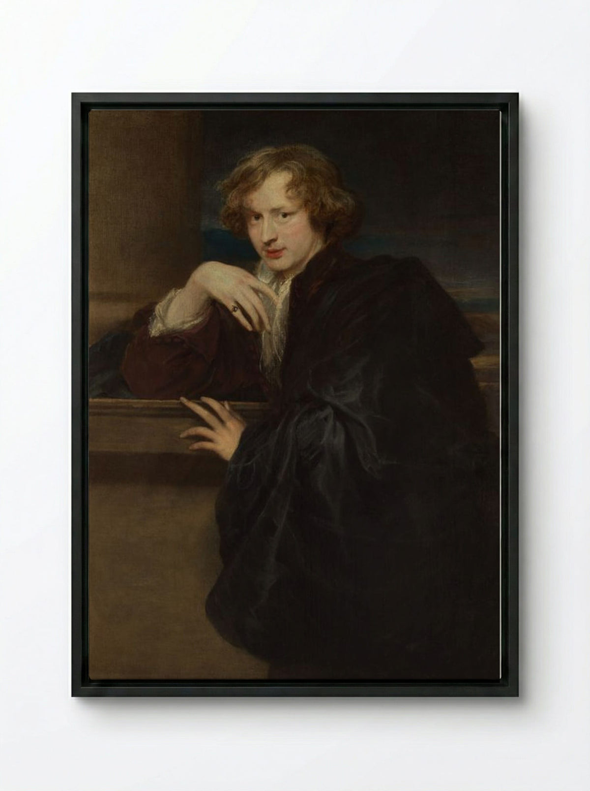 Self-Portrait - Anthony van Dyck - Framed Canvas Black