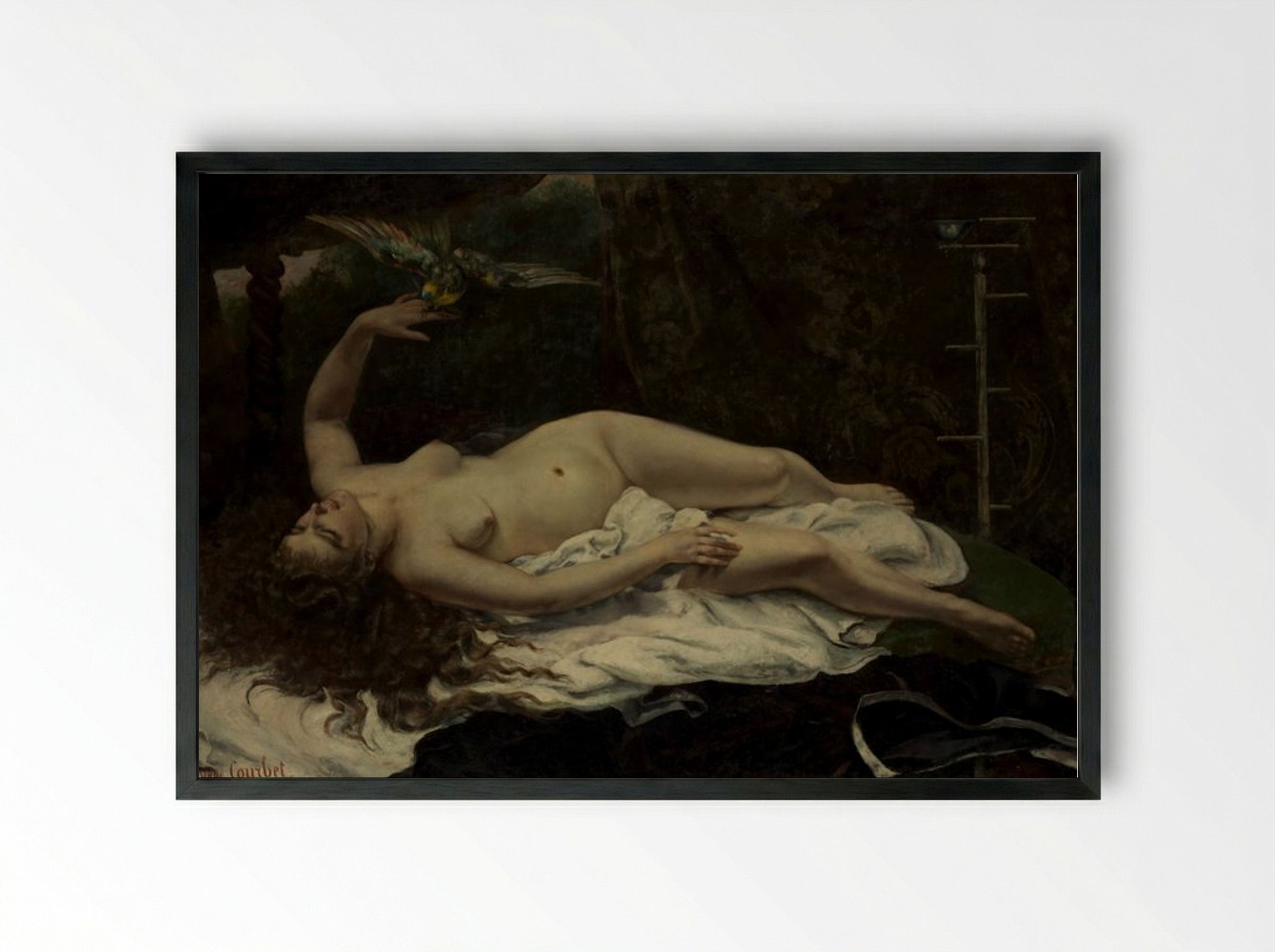 Woman with a Parrot - Gustave Courbet - Framed Print Black
