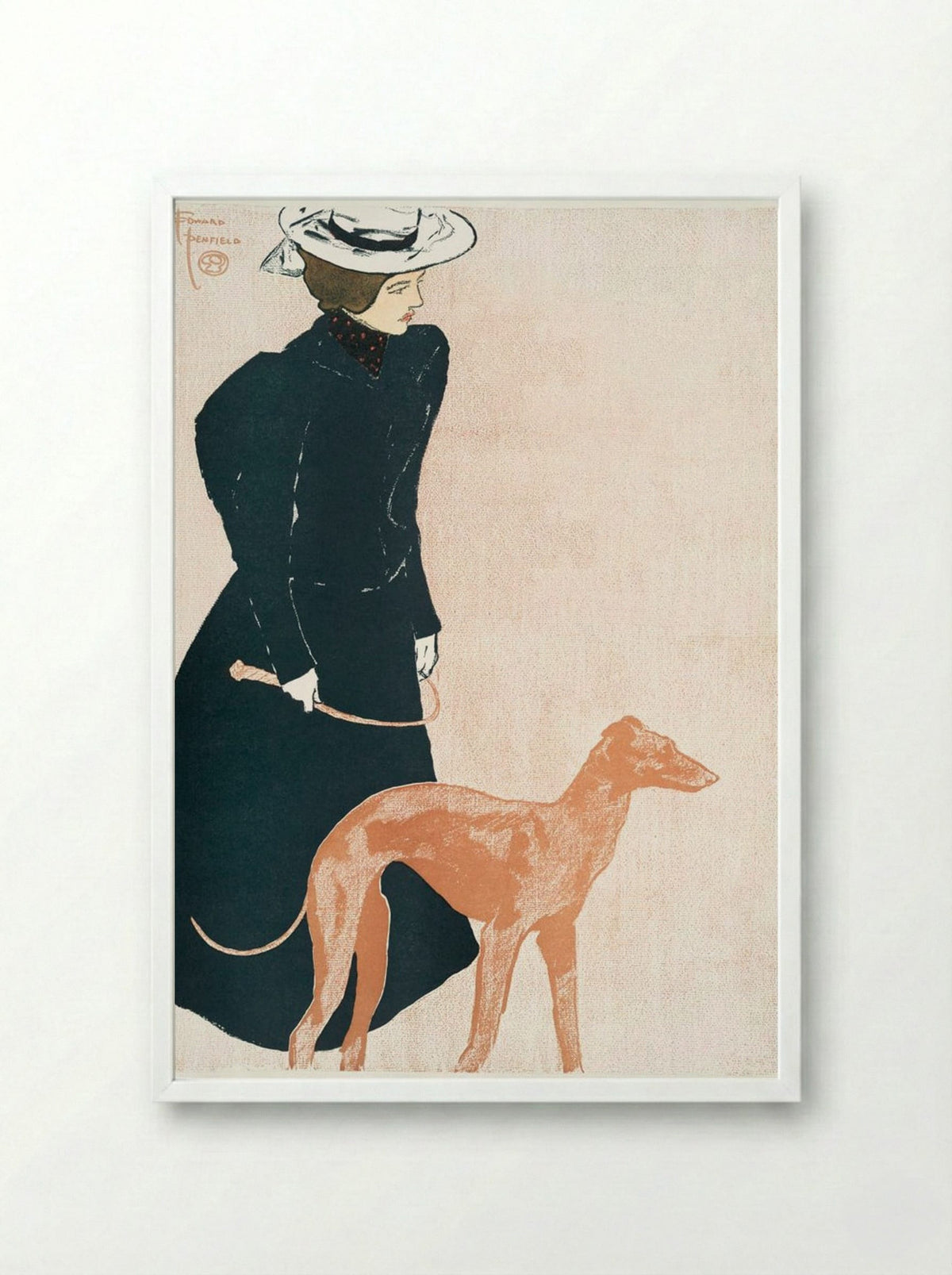 Woman with Greyhound - Edward Penfield - Framed Print White