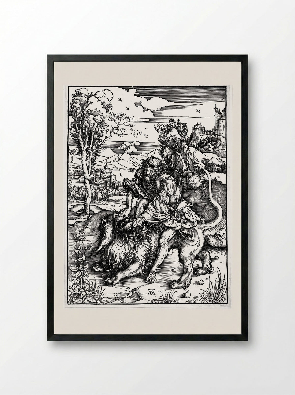 Samson Killing the Lion - Albrecht Dürer - Framed Print Black