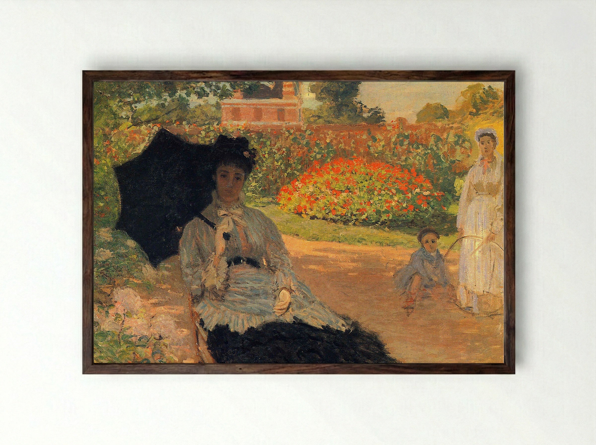 Camille Monet in the Garden at Argenteuil - Claude Monet - Framed Print Dark Wood