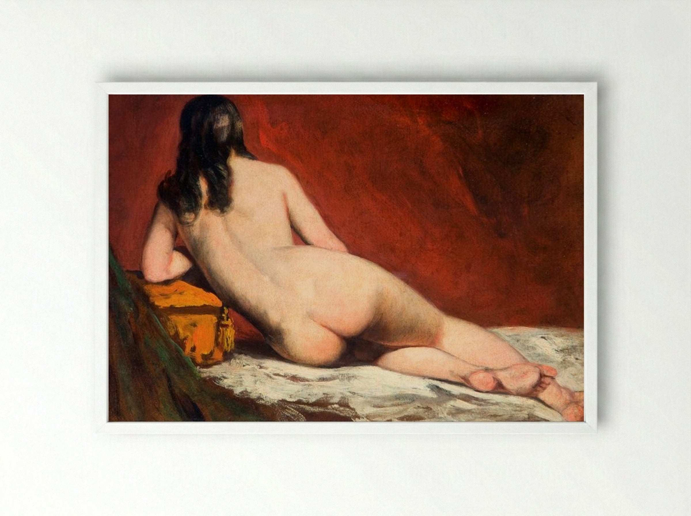 Nude Study of a Reclining Woman - William Etty - Framed Print White