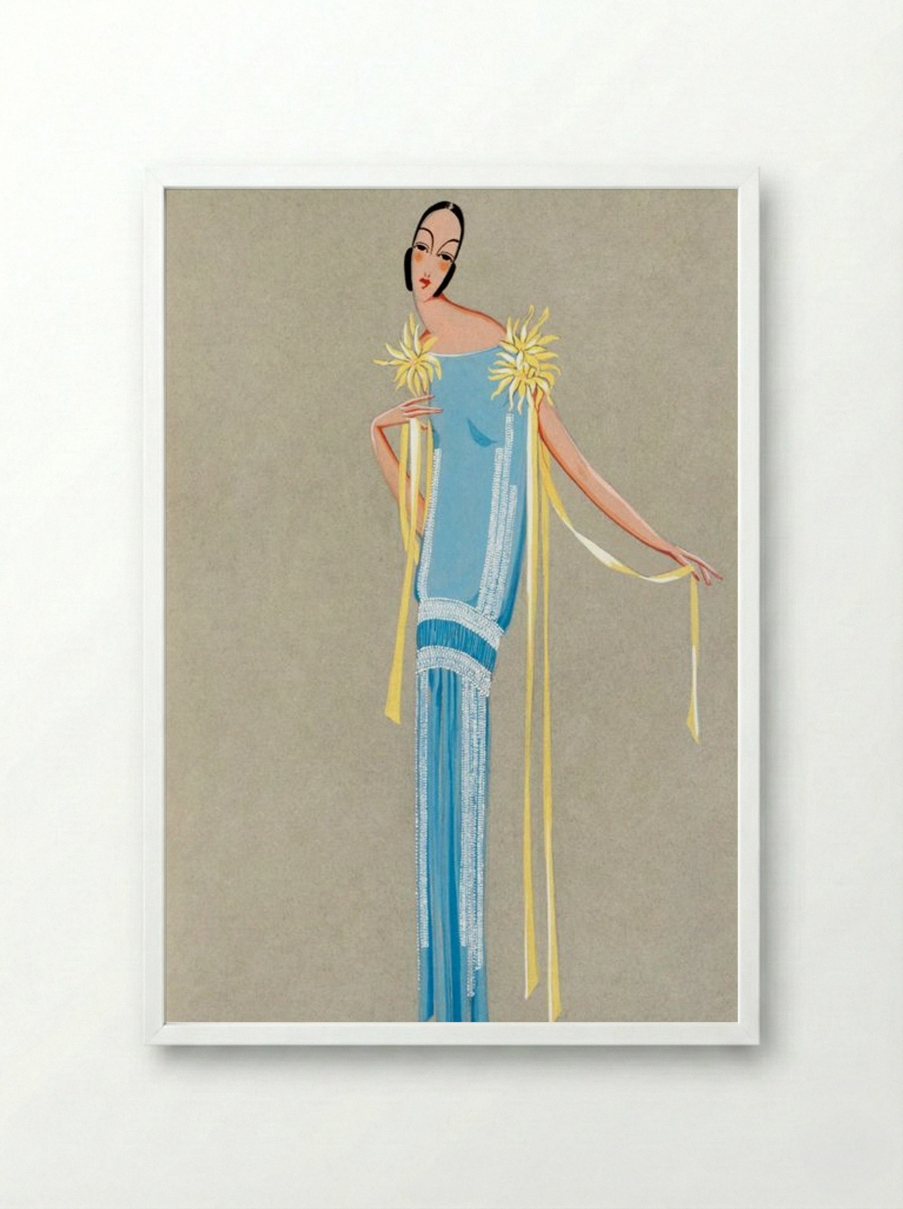 Design for 'L'Accroche-Coeur' Summer Dress, 1924 - Fine Art Print - Framed Print White
