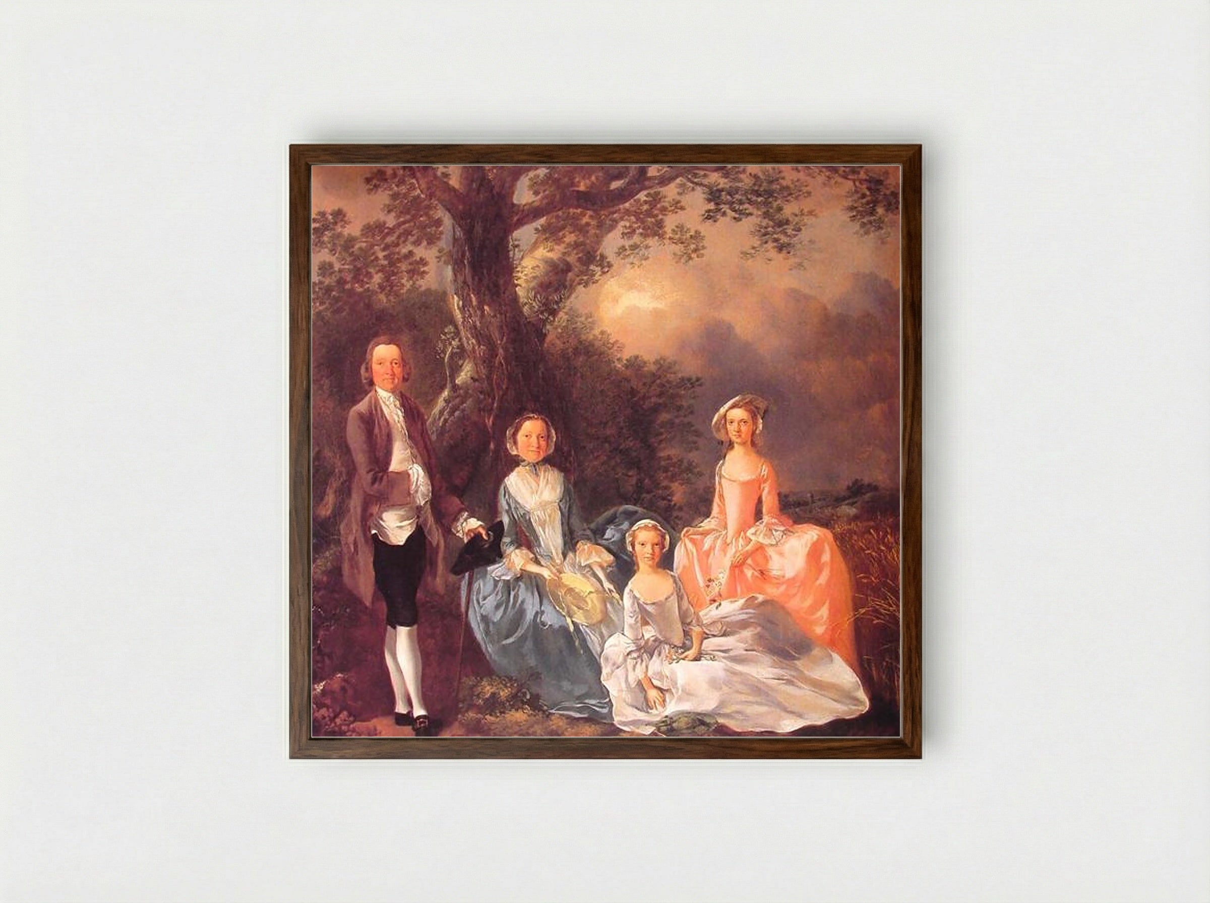 Mr. and Mrs. John Gravenor and their Daughters, Elizabeth and Ann - Thomas Gainsborough - Framed Print Dark Wood