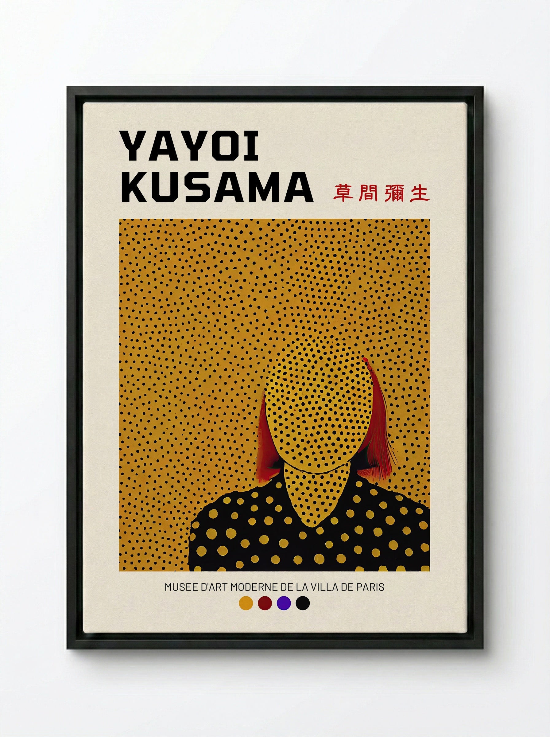 Untitled (Figure with Polka Dots) - Yayoi Kusama - Framed Canvas Black