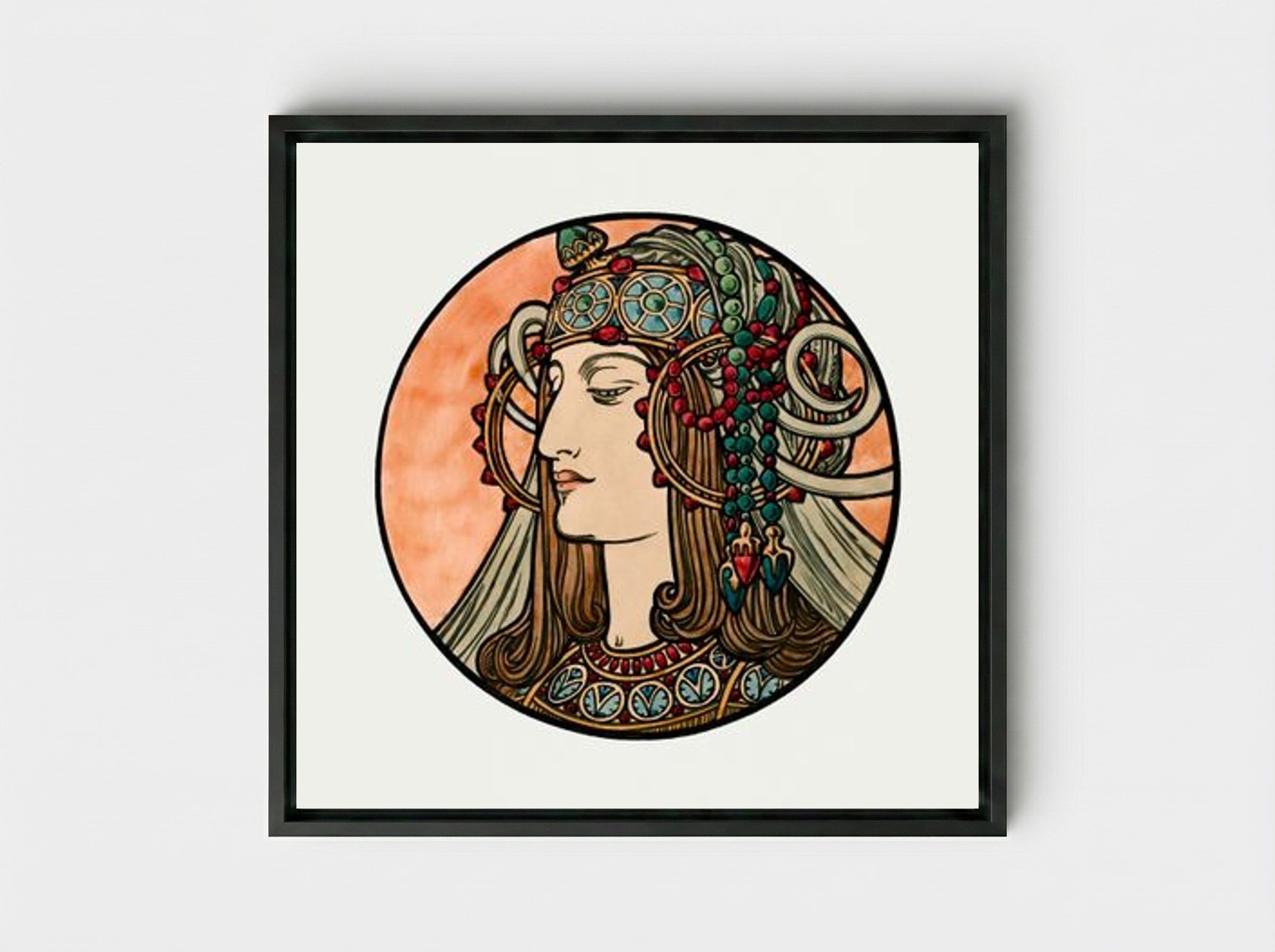 Stained Glass Window Design for Fouquet Boutique - Alphonse Mucha - Framed Canvas Black