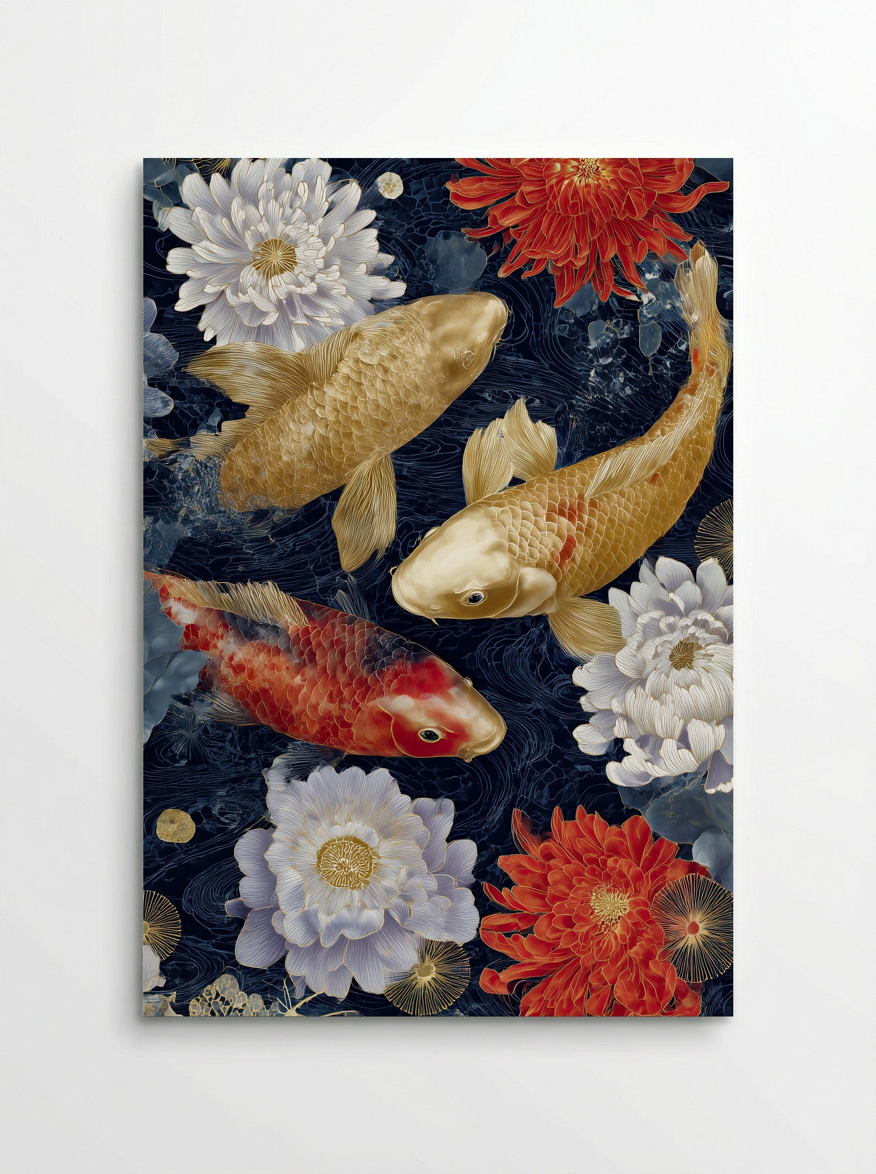Golden Koi Reverie – Japanese Botanical Art Print - Poster