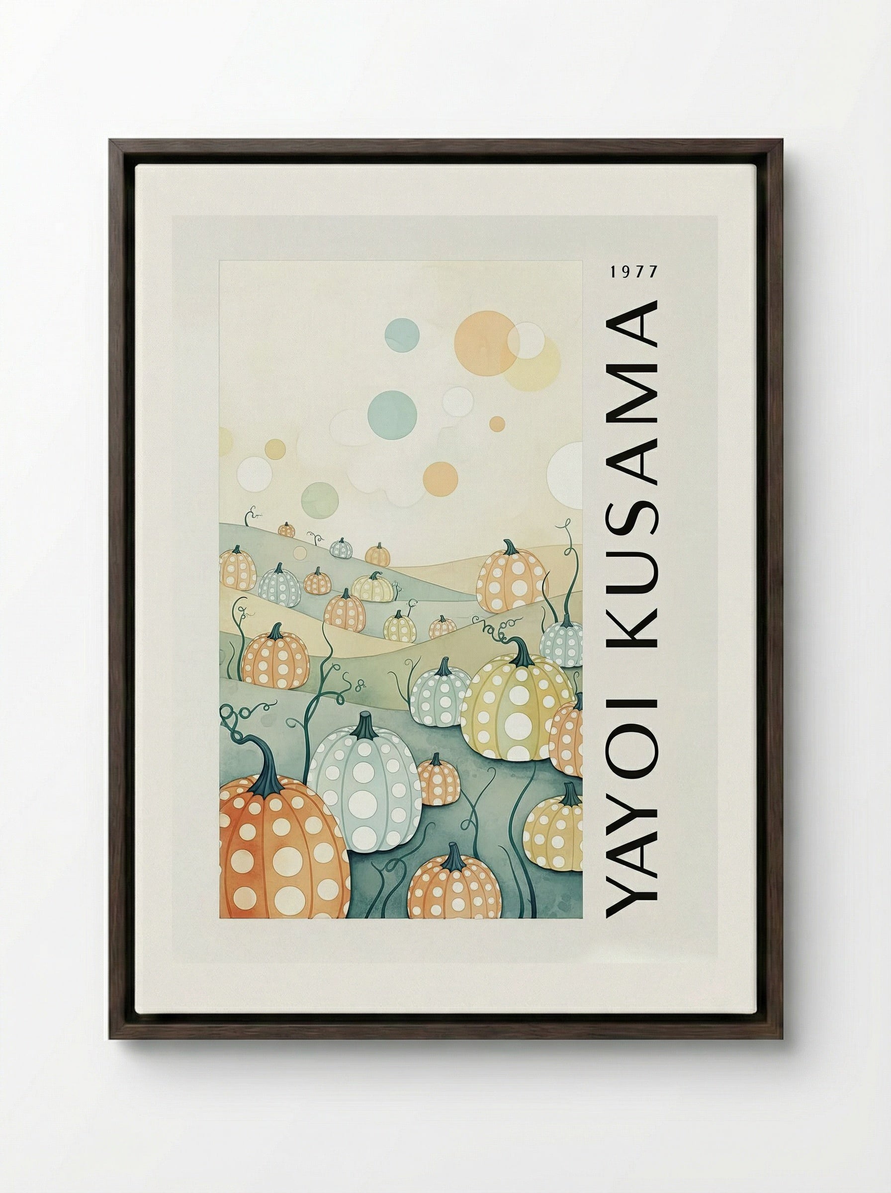 Pumpkins - Yayoi Kusama - Framed Canvas Dark Wood