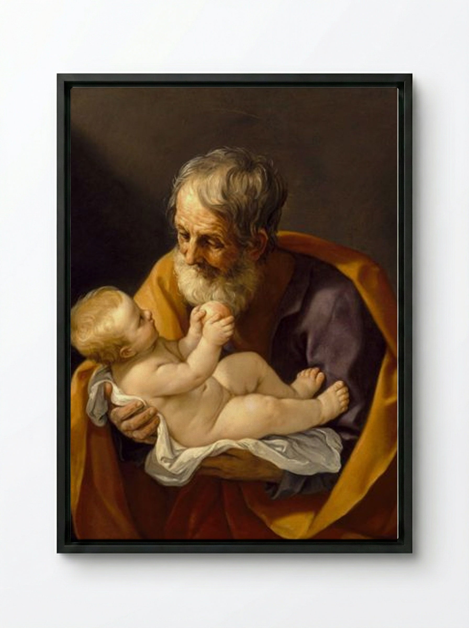 Saint Joseph and the Christ Child - Guido Reni - Framed Canvas Black