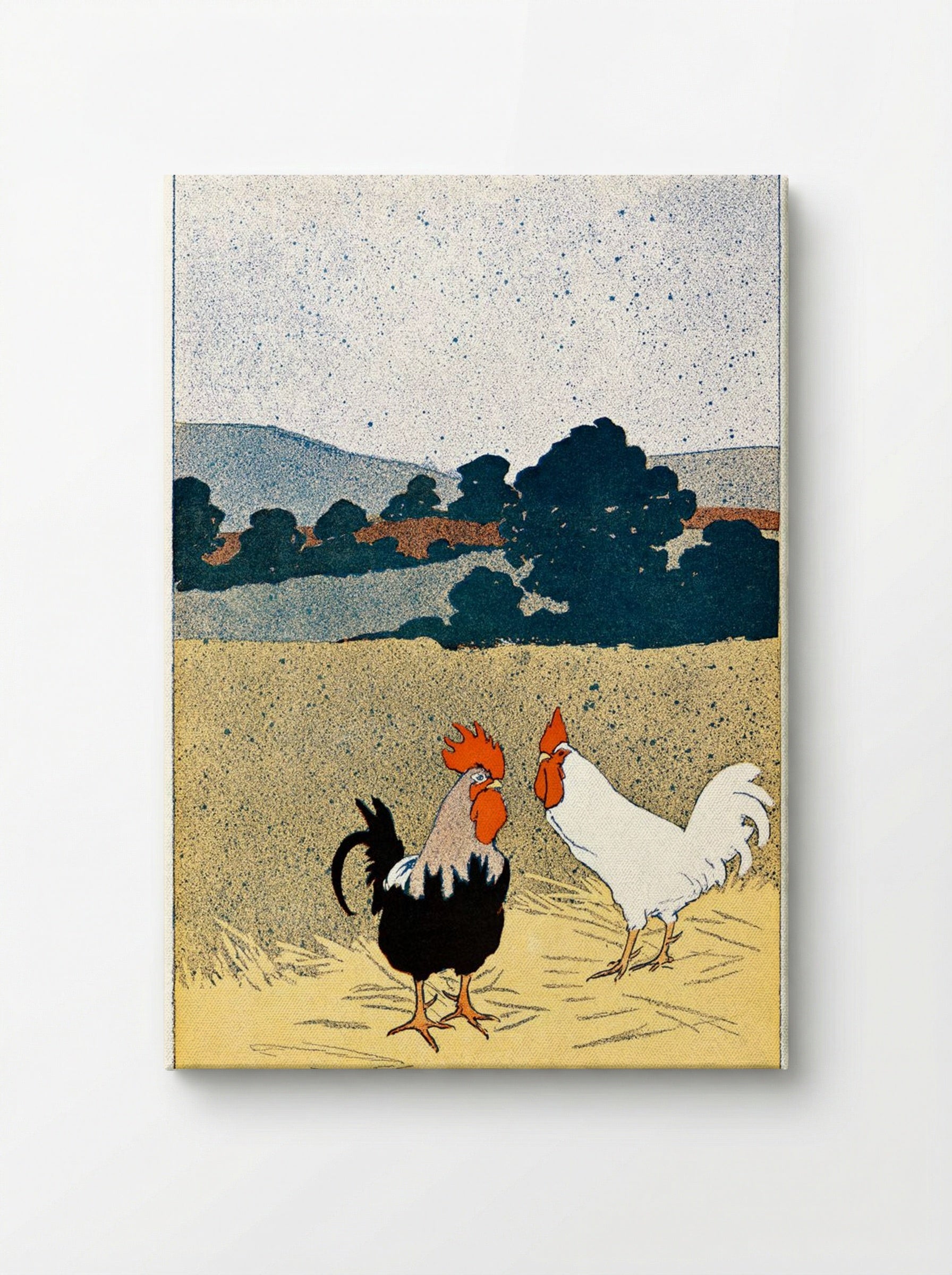 Two Roosters in a Field - Edward Penfield - Canvas