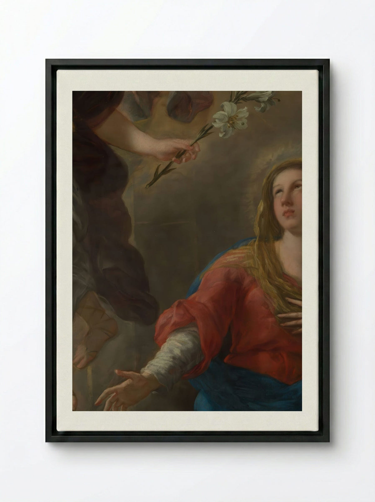 The Annunciation - Luca Giordano - Framed Canvas Black