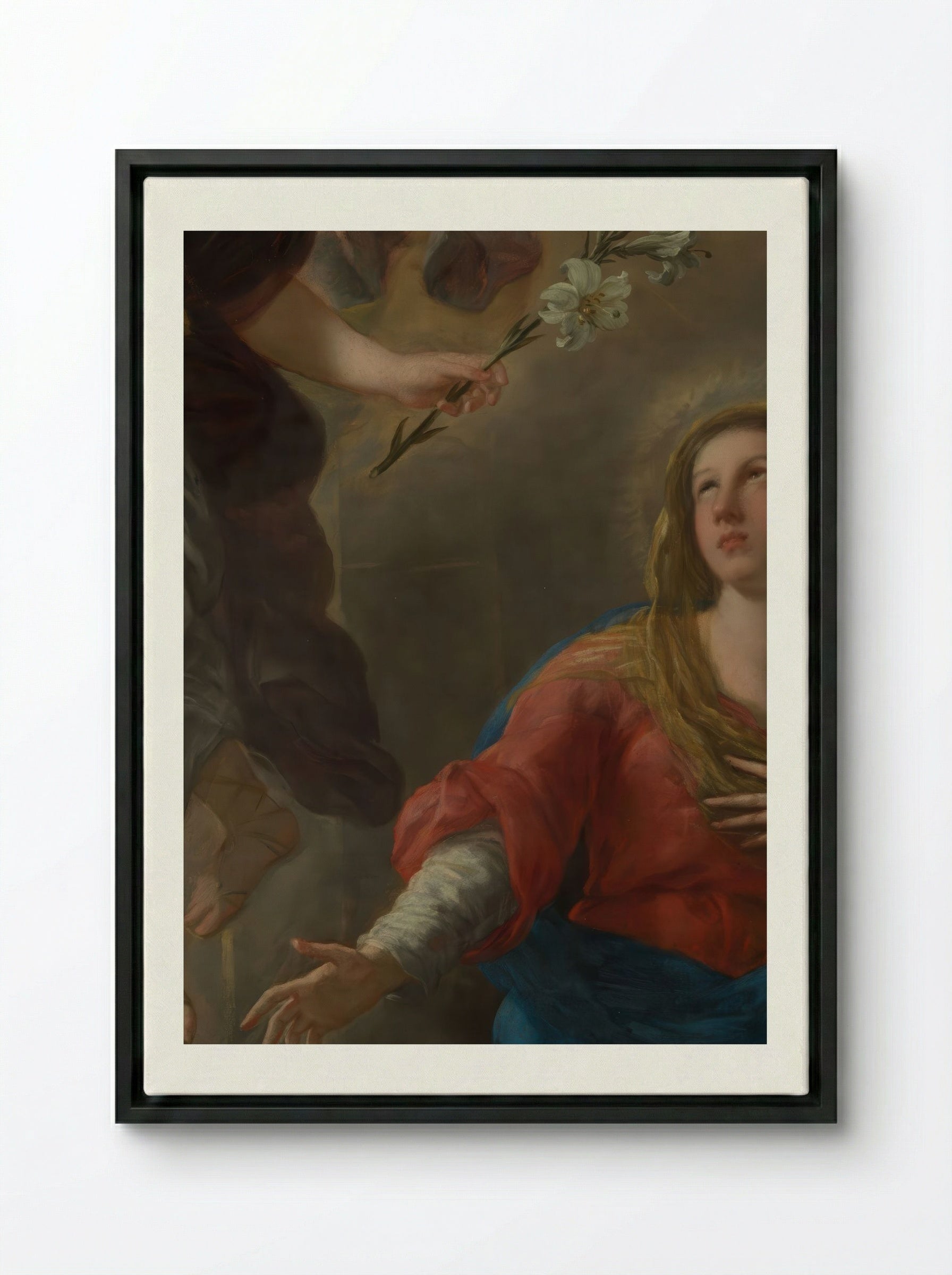 The Annunciation - Luca Giordano - Framed Canvas Black