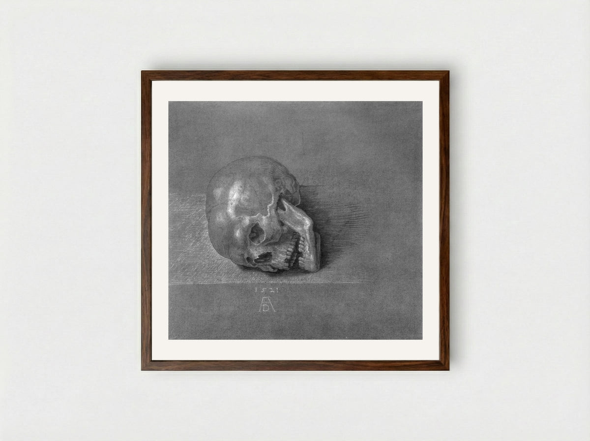 Skull (Study) - Albrecht Dürer - Framed Print Dark Wood