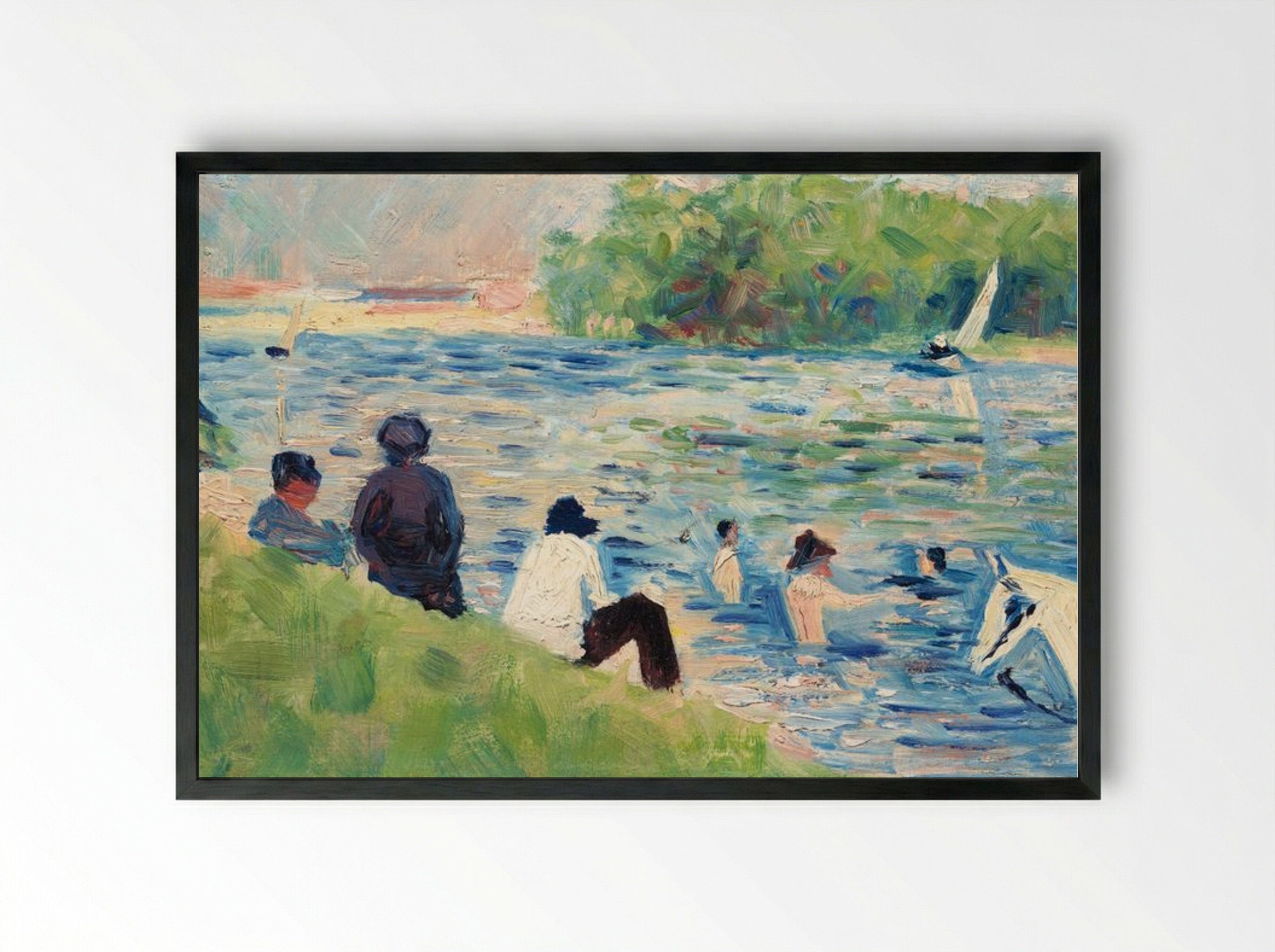 Study for 'Bathers at Asnières' - Georges Seurat - Framed Print Black