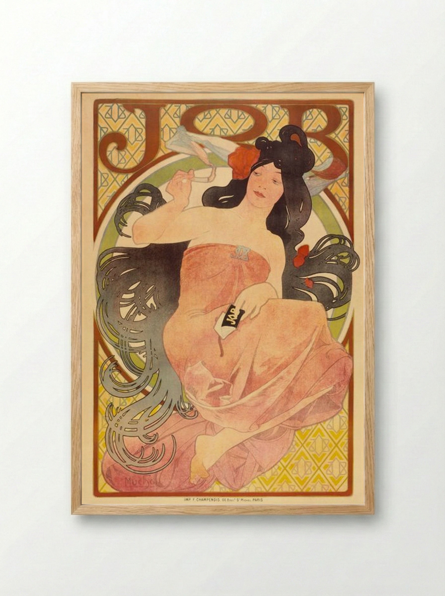 Job Cigarette Advertisement - Alphonse Mucha - Framed Print Wood