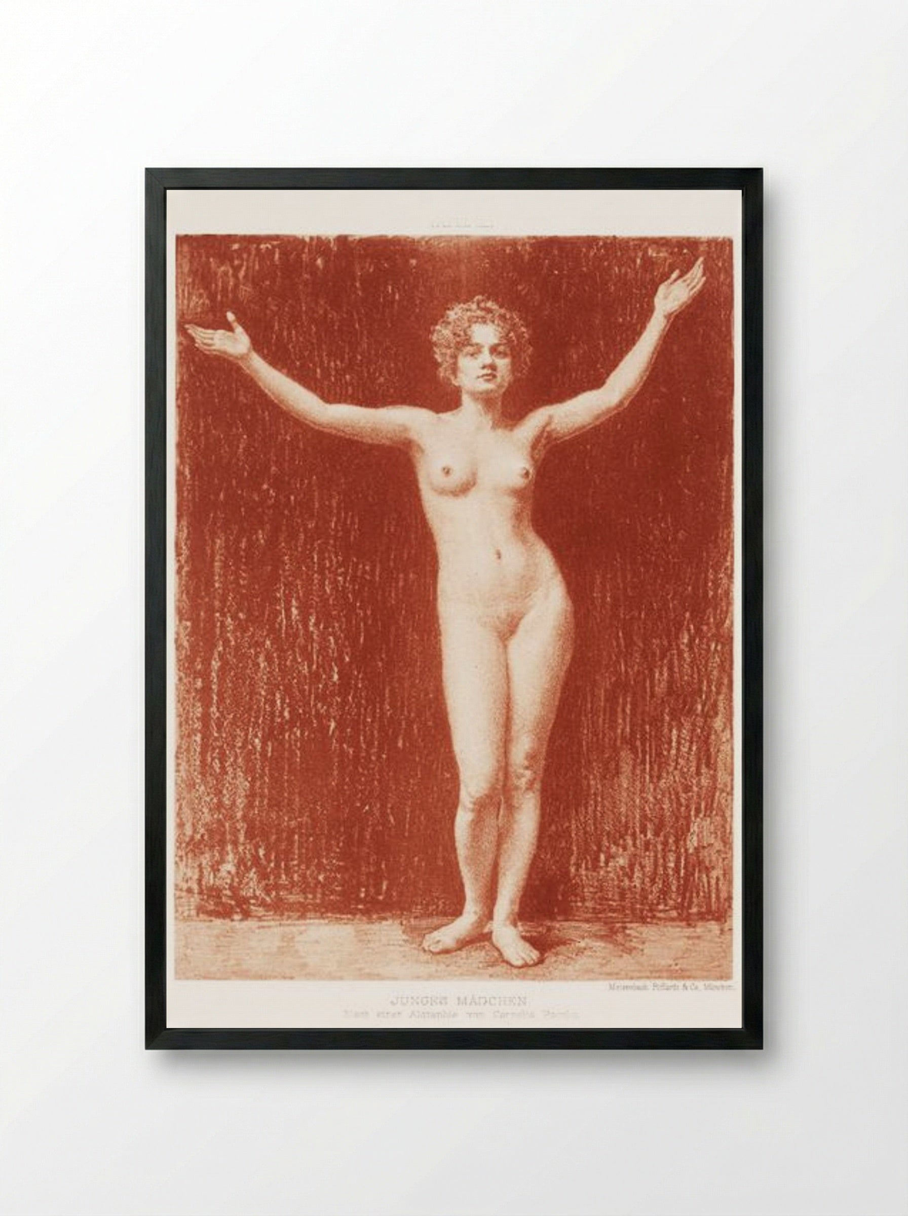 Young Girl (Standing Nude with Arms Raised) - Cornelia Paczka-Wagner - Framed Print Black
