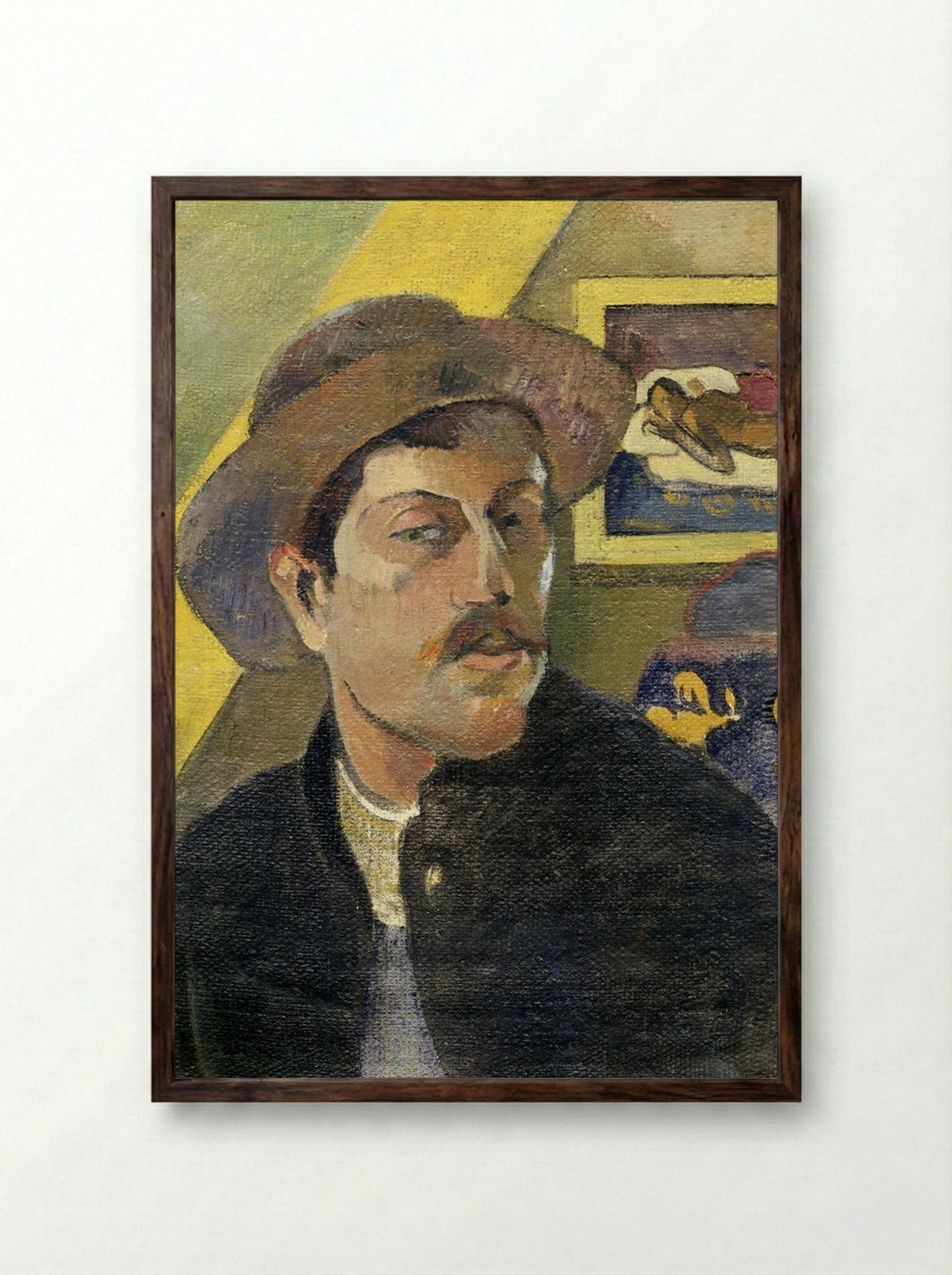 Self-Portrait in a Hat - Paul Gauguin - Framed Print Dark Wood